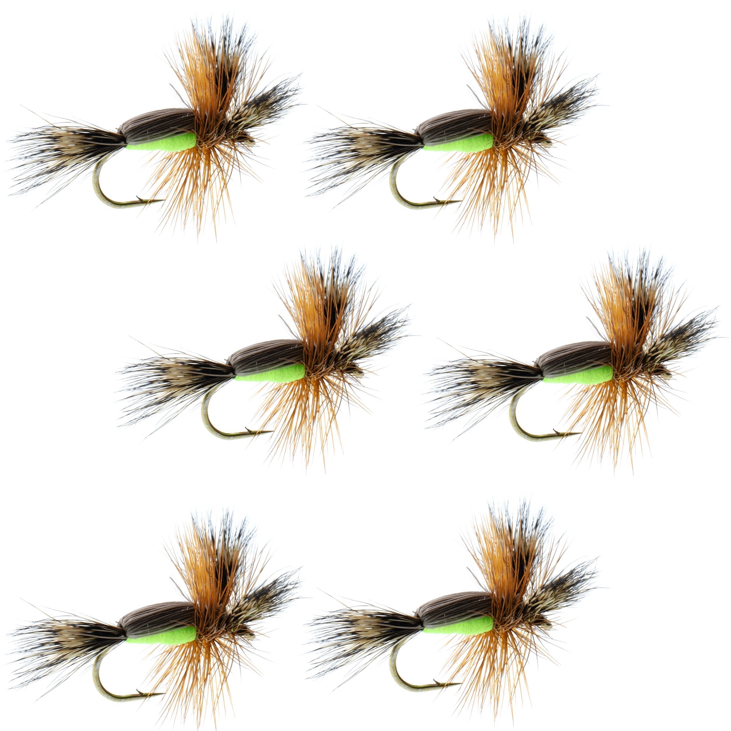 Chartreuse Humpy Classic Hair Wing Dry Fly - Gancho para 6 moscas, tamaño 10