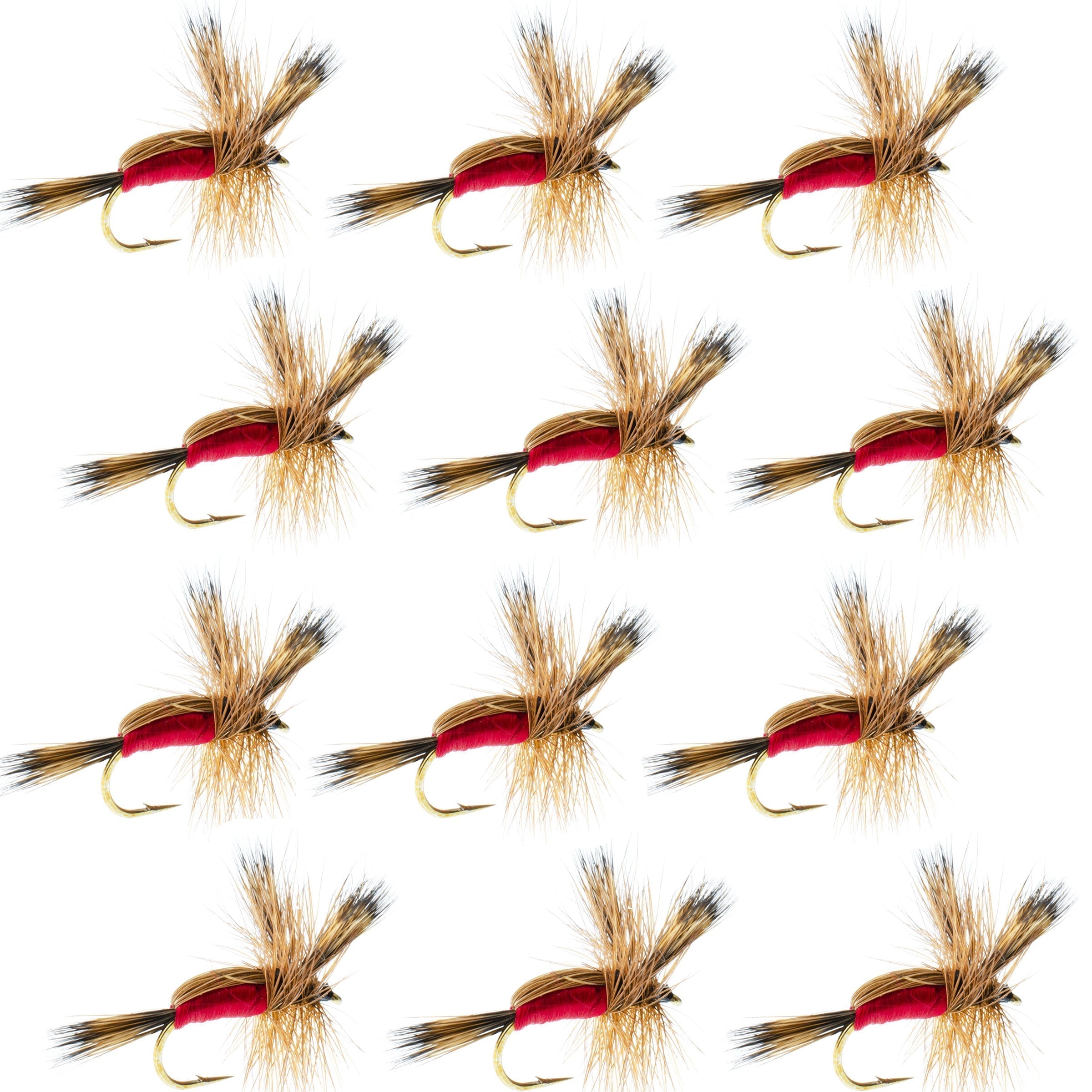 Red Humpy Classic Hair Wing Dry Fly - 1 Dozen Flies Hook Size 16