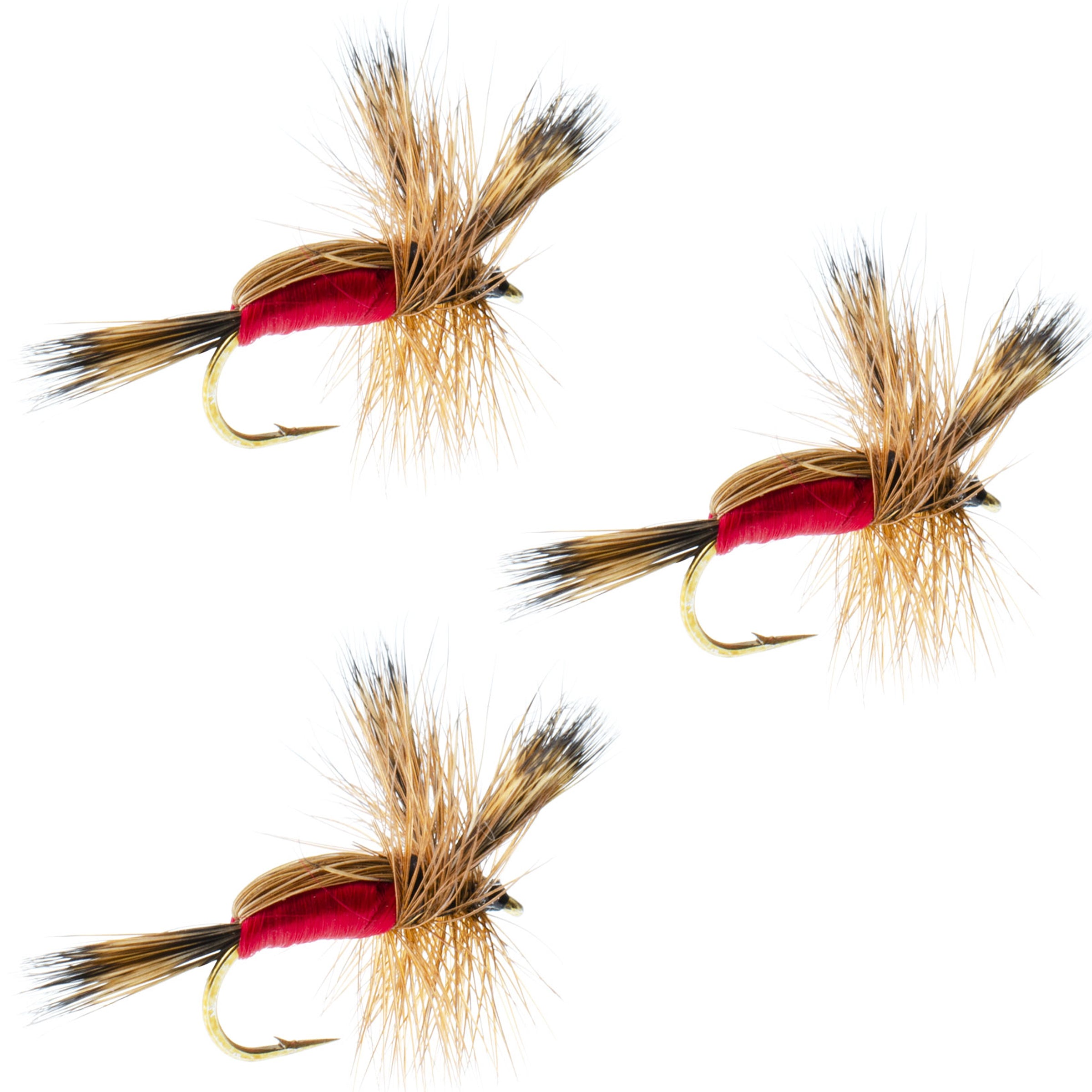 3 Pack Red Humpy Classic Hair Wing Dry Fly - Hook Size 10