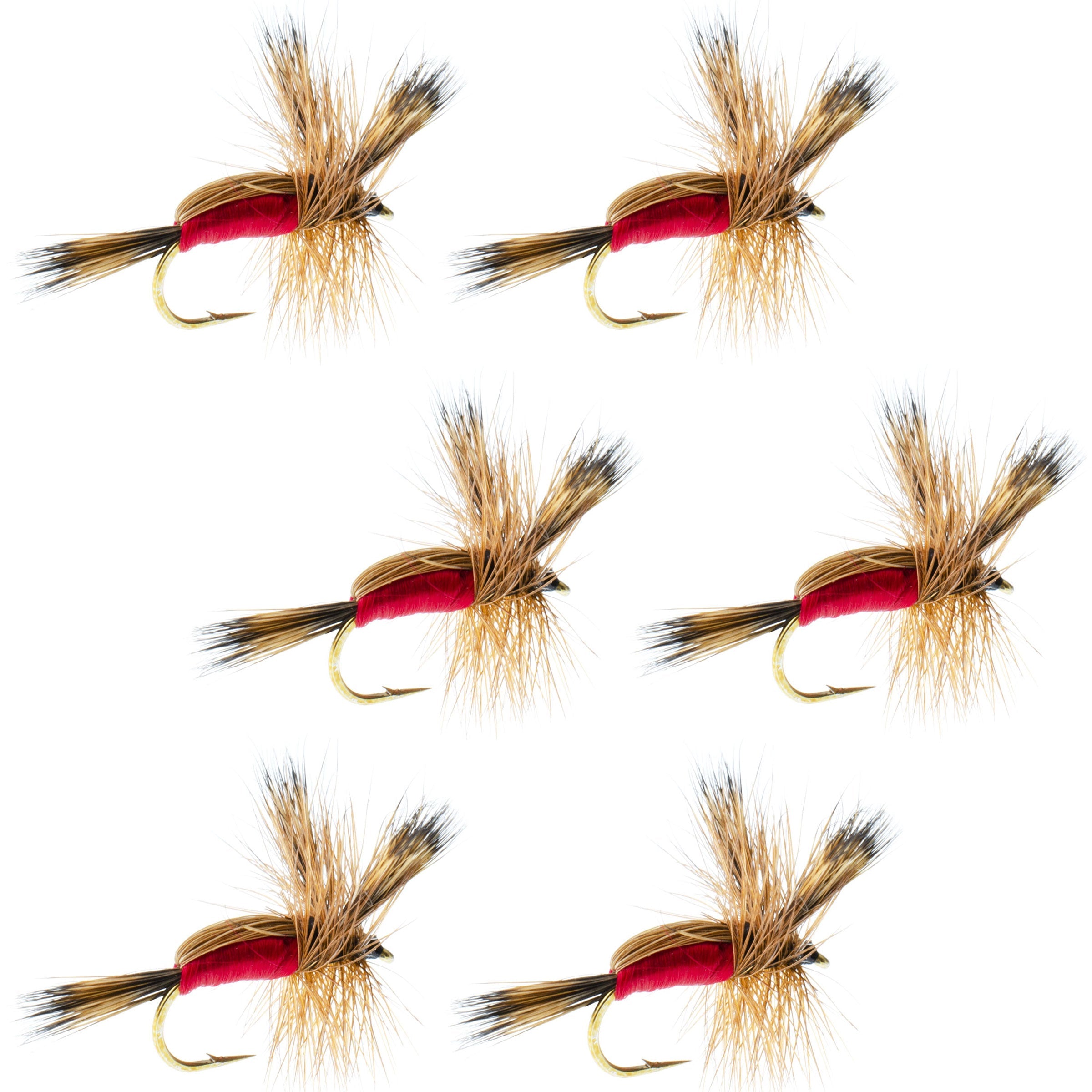 Red Humpy Classic Hair Wing Dry Fly - 6 Flies Hook Size 12