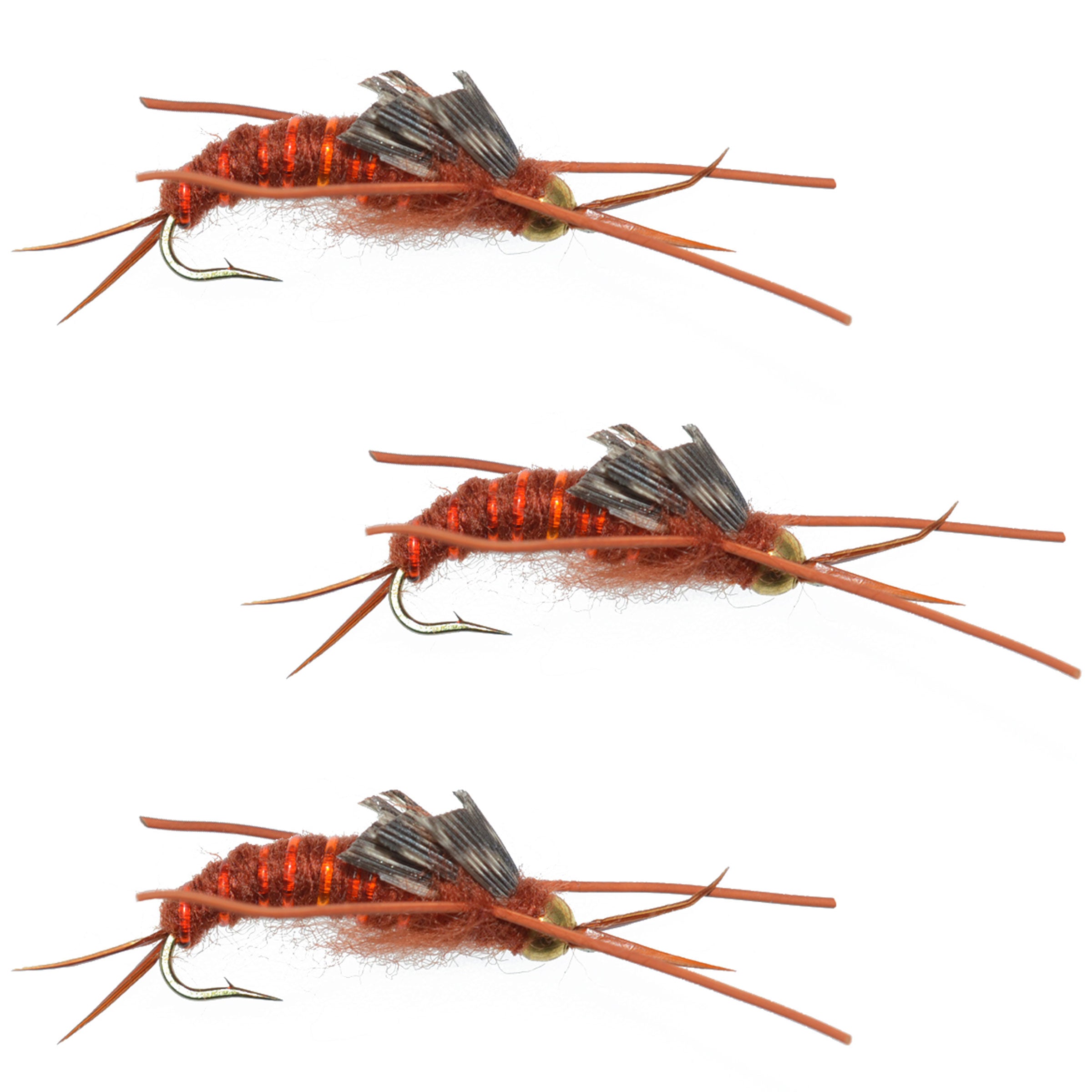 3 Pack Gold Bead Kaufmann's Brown Stone Fly with Rubber Legs - Stonefly Wet Fly - Hook Size 12