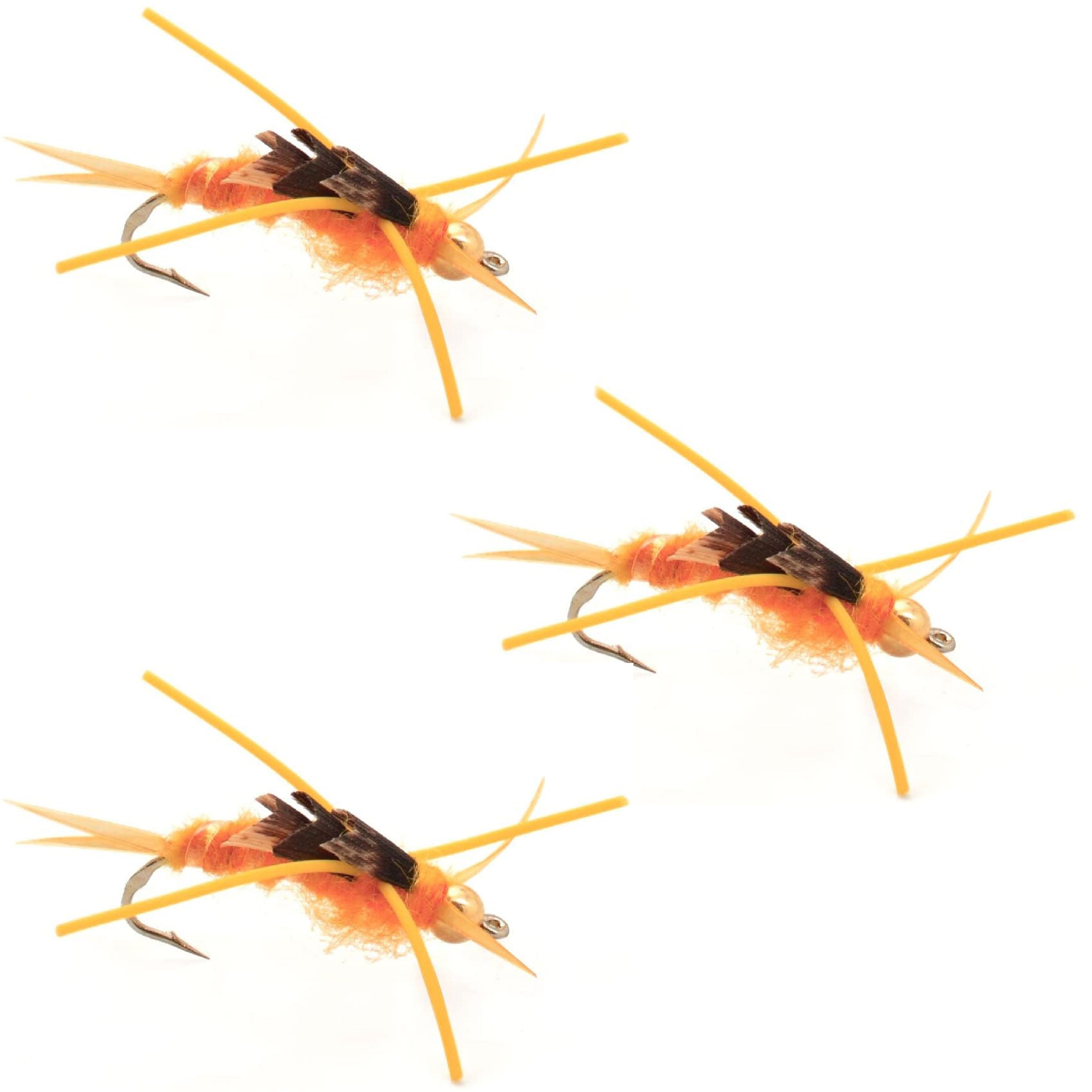 3 Pack Gold Bead Kaufmann's Golden Stone Fly with Rubber Legs - Stonefly Wet Fly - Hook Size 6