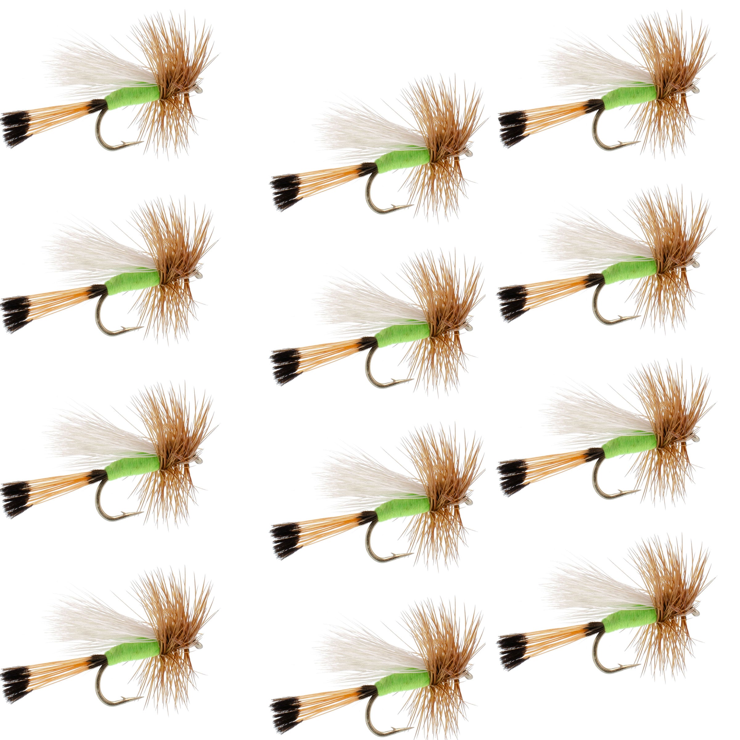 Lime Trude Classic Hair Wing Dry Fly - 12 Flies Hook Size 14