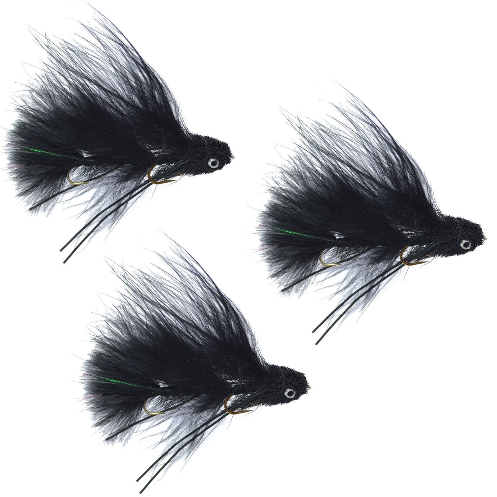 Paquete de 3 Mini Sex Dungeon Streamer negro, tamaño 6, trucha articulada, lubina, cabeza de acero, salmón y lubina, moscas de pesca con mosca