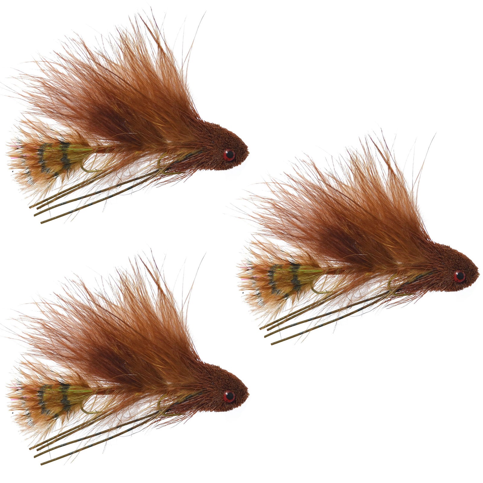 Paquete de 3 Mini Sex Dungeon Streamer Brown- Tamaño 6 - Moscas articuladas para pesca con mosca, trucha, lubina, Steelhead, salmón y lubina
