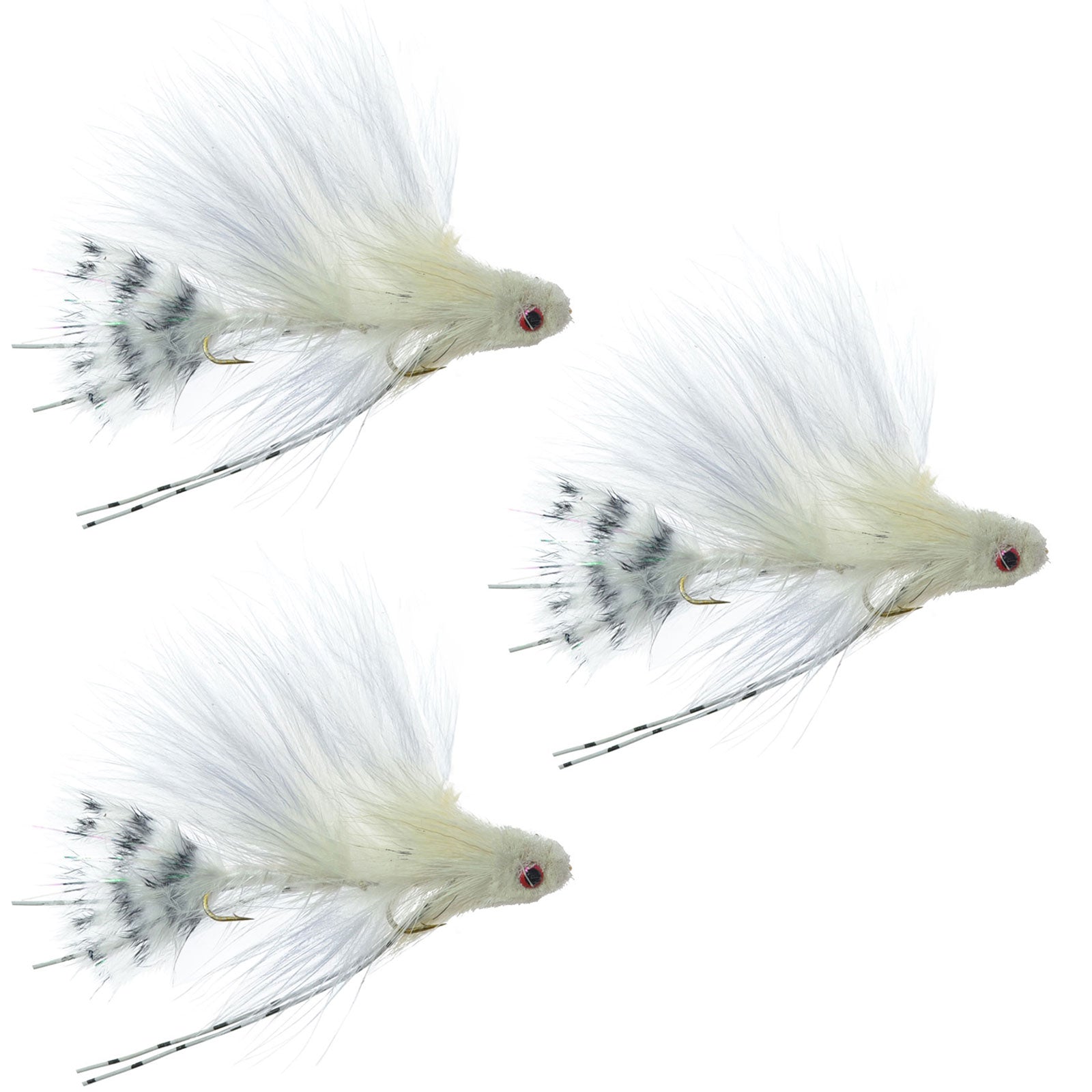 3 Pack Mini Sex Dungeon Streamer White - Size 6 - Articulated Trout Bass Steelhead Salmon and Bass Fly Fishing Flies