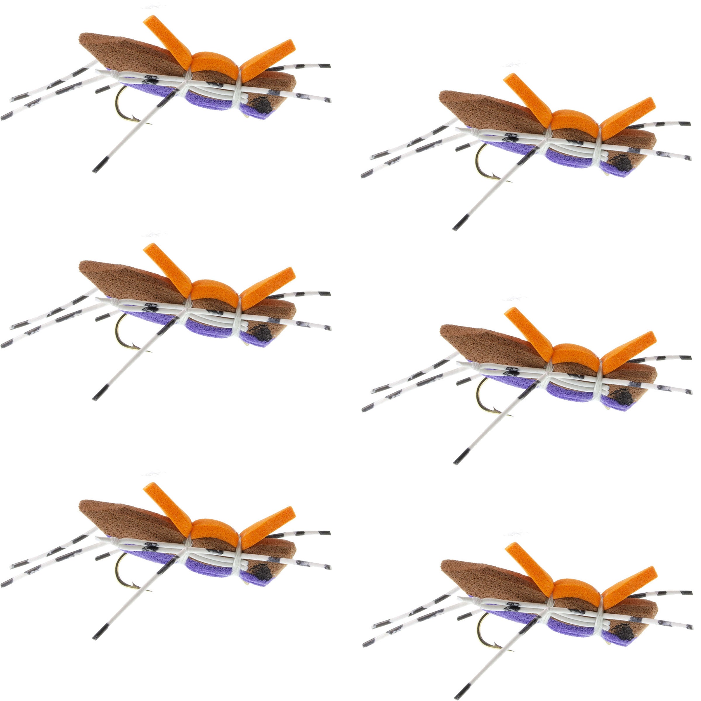 Moorish Hopper Purple Foam Body Grasshopper Fly - 6 Flies Hook Size 10