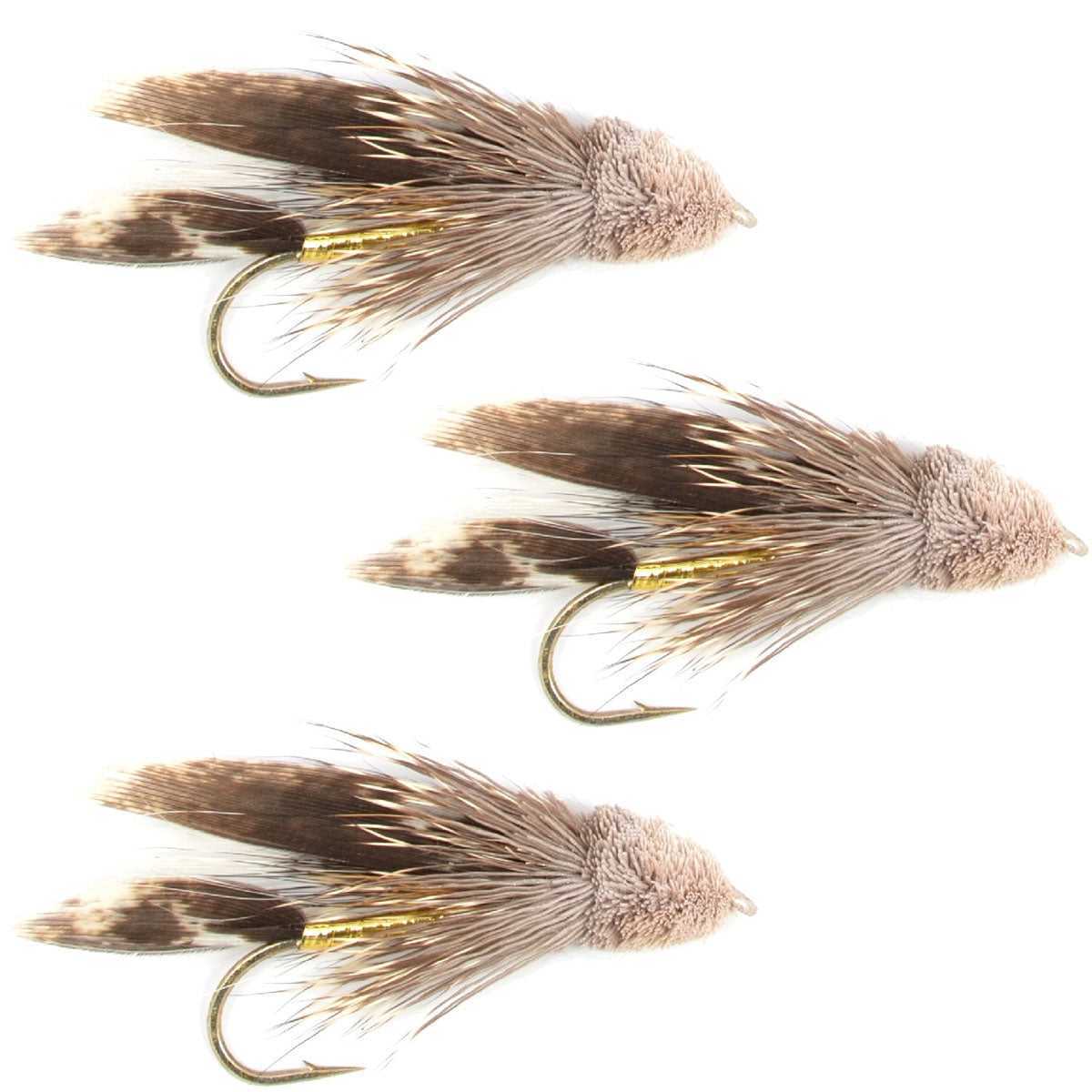 3 Pack Muddler Minnow Trout and Bass Streamer Fly - Hook Size 10