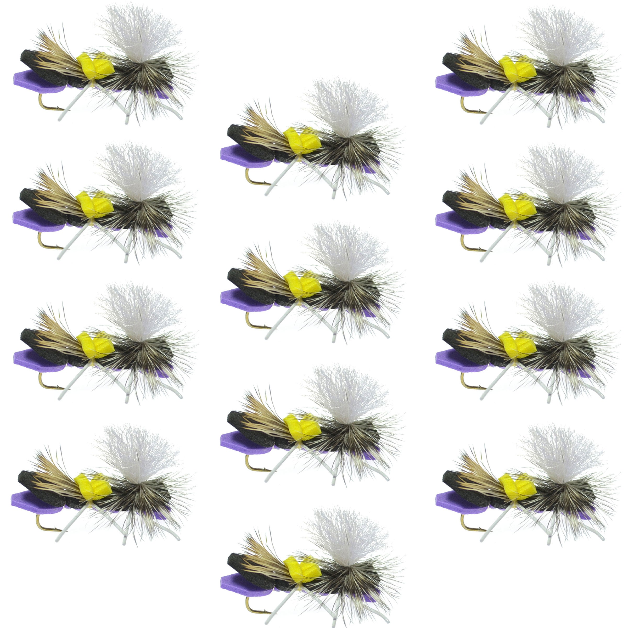 Parachute Chernobyl Ant Purple Foam Body Grasshopper Fly - 1 Dozen Flies Hook Size 10