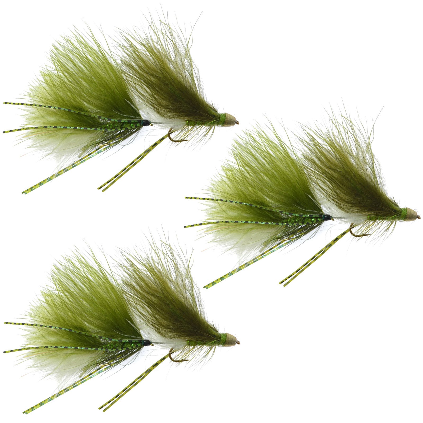 Circus Peanut Envy Streamer Olive/White - Size 6 - Articulated - Set of 3 - Hook Size 6