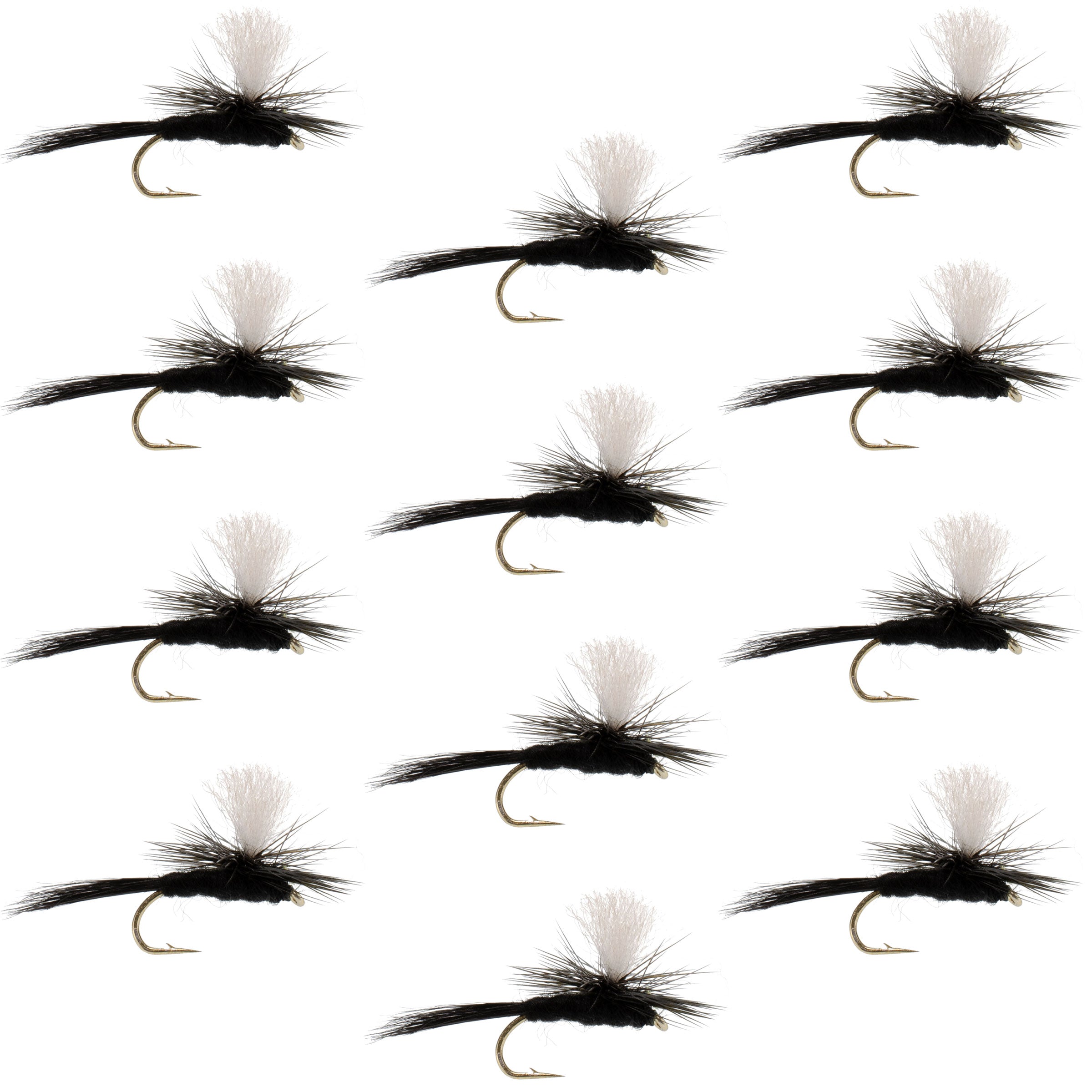Parachute Black Gnat Classic Dry Fly - 12 Flies Size 16