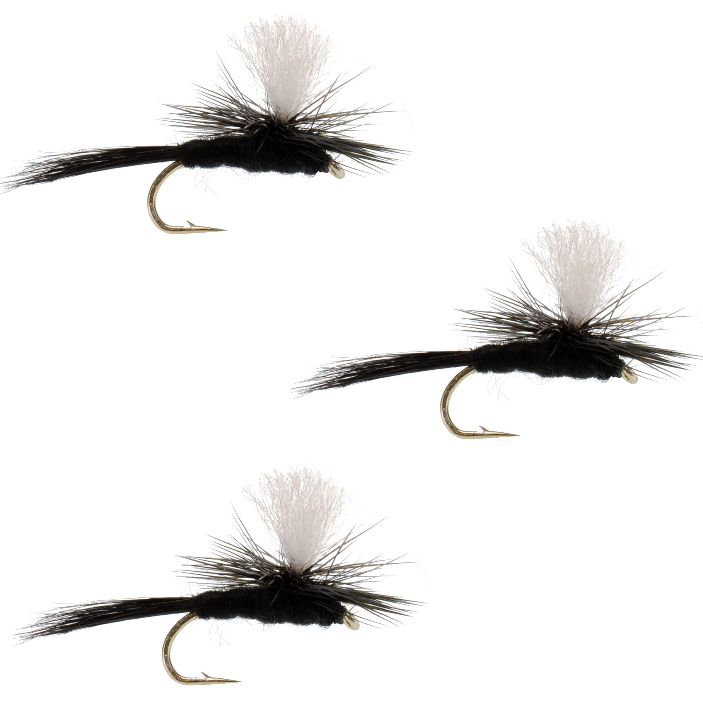 3 Pack Parachute Black Gnat Classic Dry Fly - Size 12