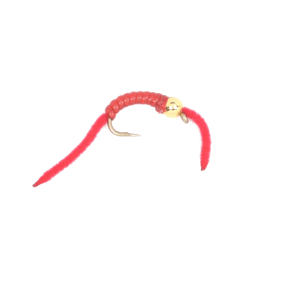 San Juan Worm Bead Head Power Worm Red V-Rib - 1 Dozen Nymph Flies Hook Size 10