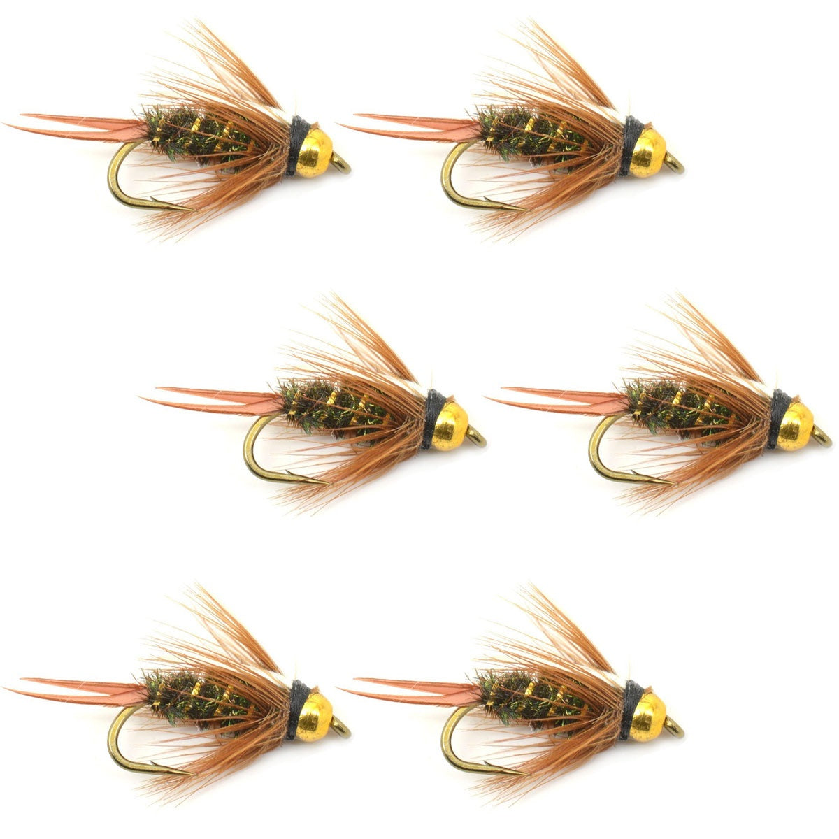 Bead Head Prince Nymph Moscas de pesca con mosca – Juego de 6 anzuelos para moscas, tamaño 16