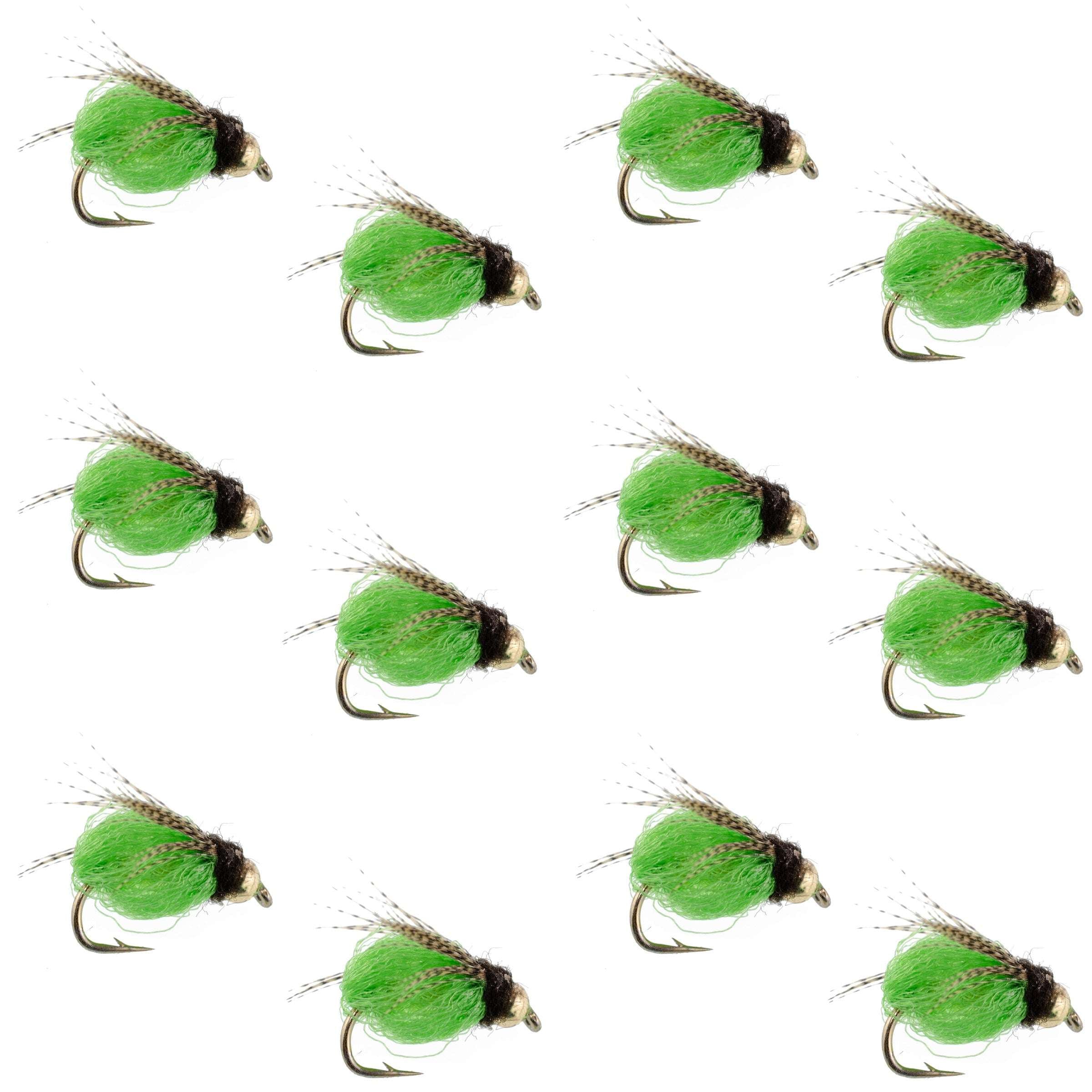 Bead Head LaFontaine Green Deep Sparkle Caddis Pupa - 12 Flies Size 18