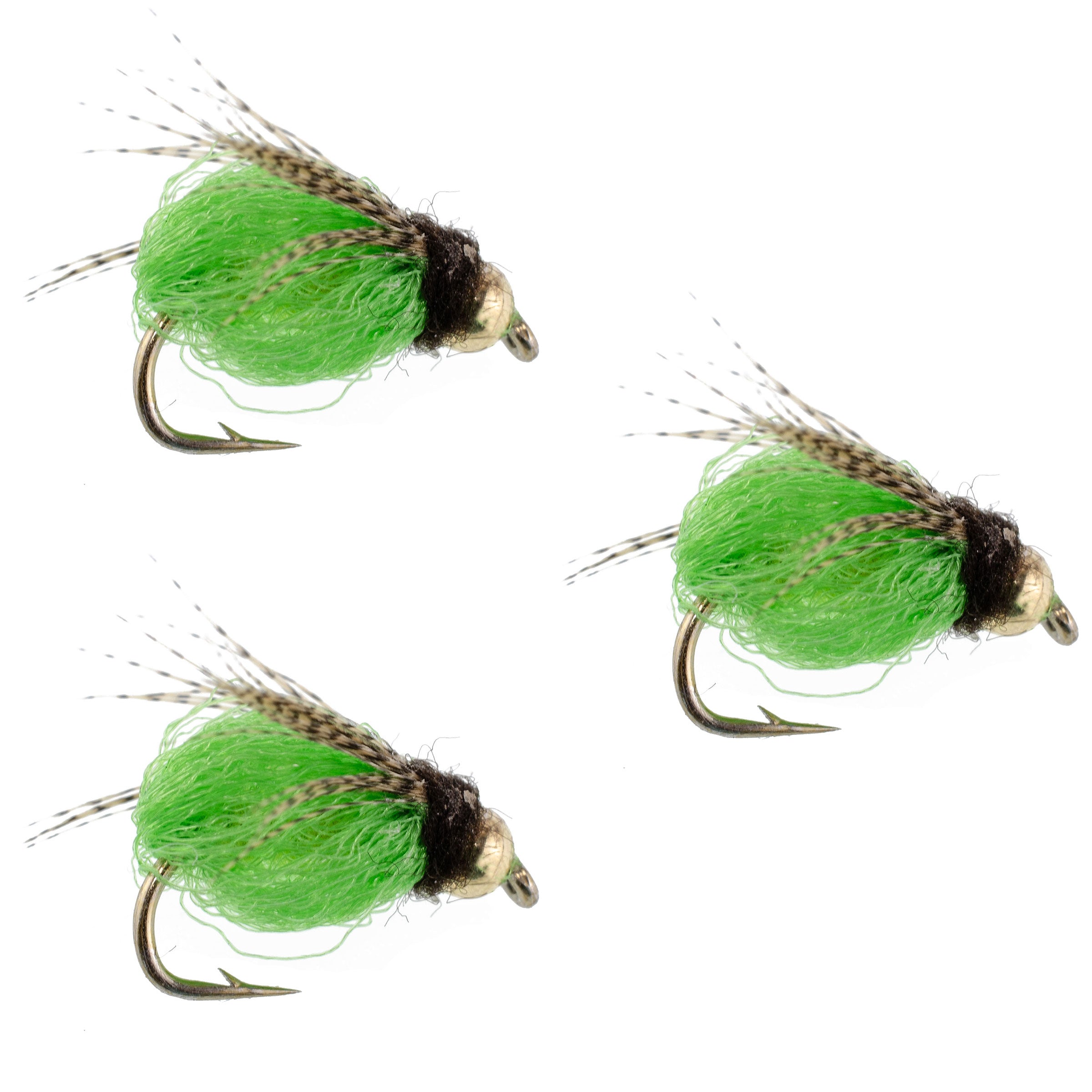 3 Pack Bead Head LaFontaine Bright Green Deep Sparkle Caddis Pupa - Hook Size 18