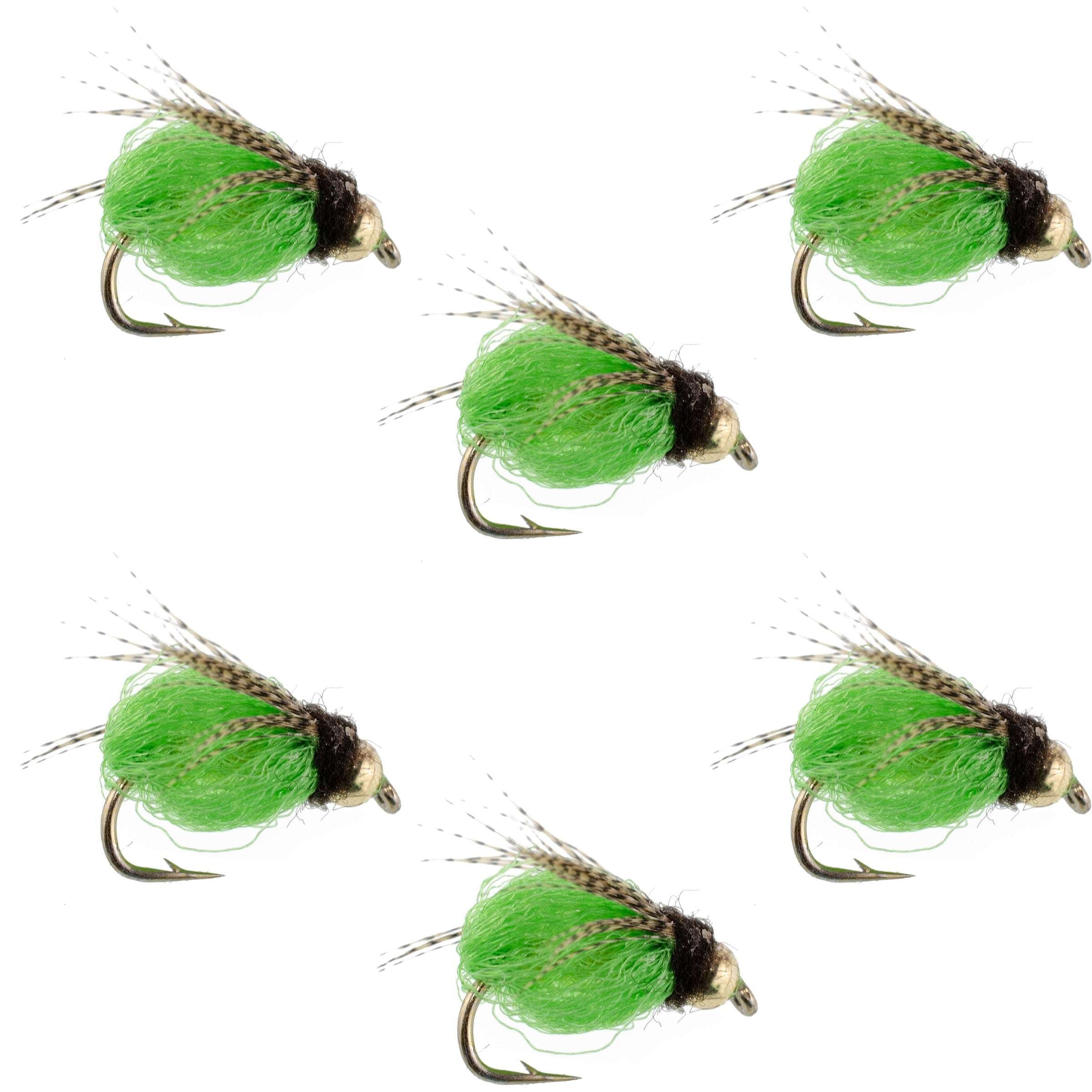 Bead Head LaFontaine Green Deep Sparkle Caddis Pupa - 6 Flies Size 12