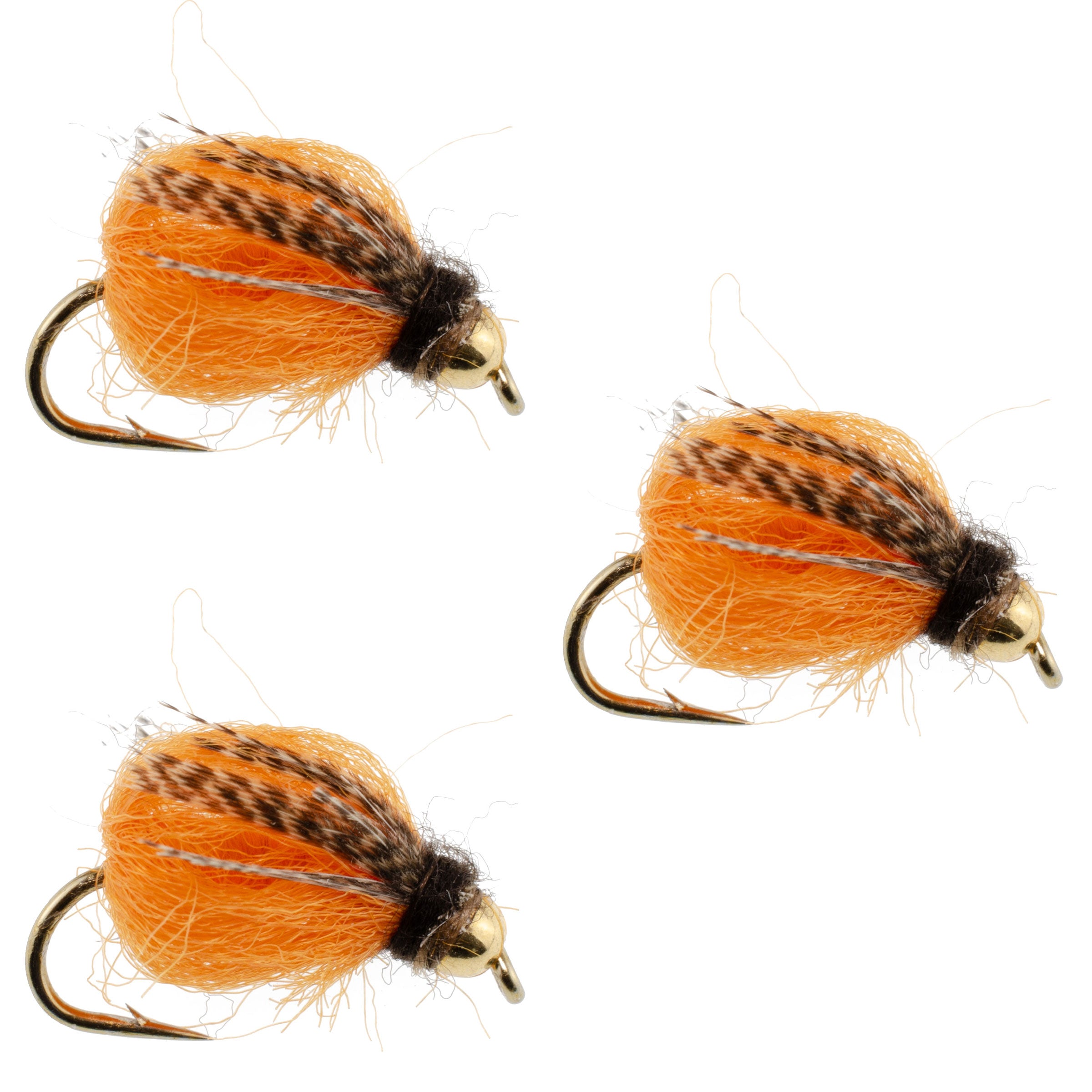 3 Pack Bead Head LaFontaine Orange Deep Sparkle October Caddis Pupa - Hook Size 10