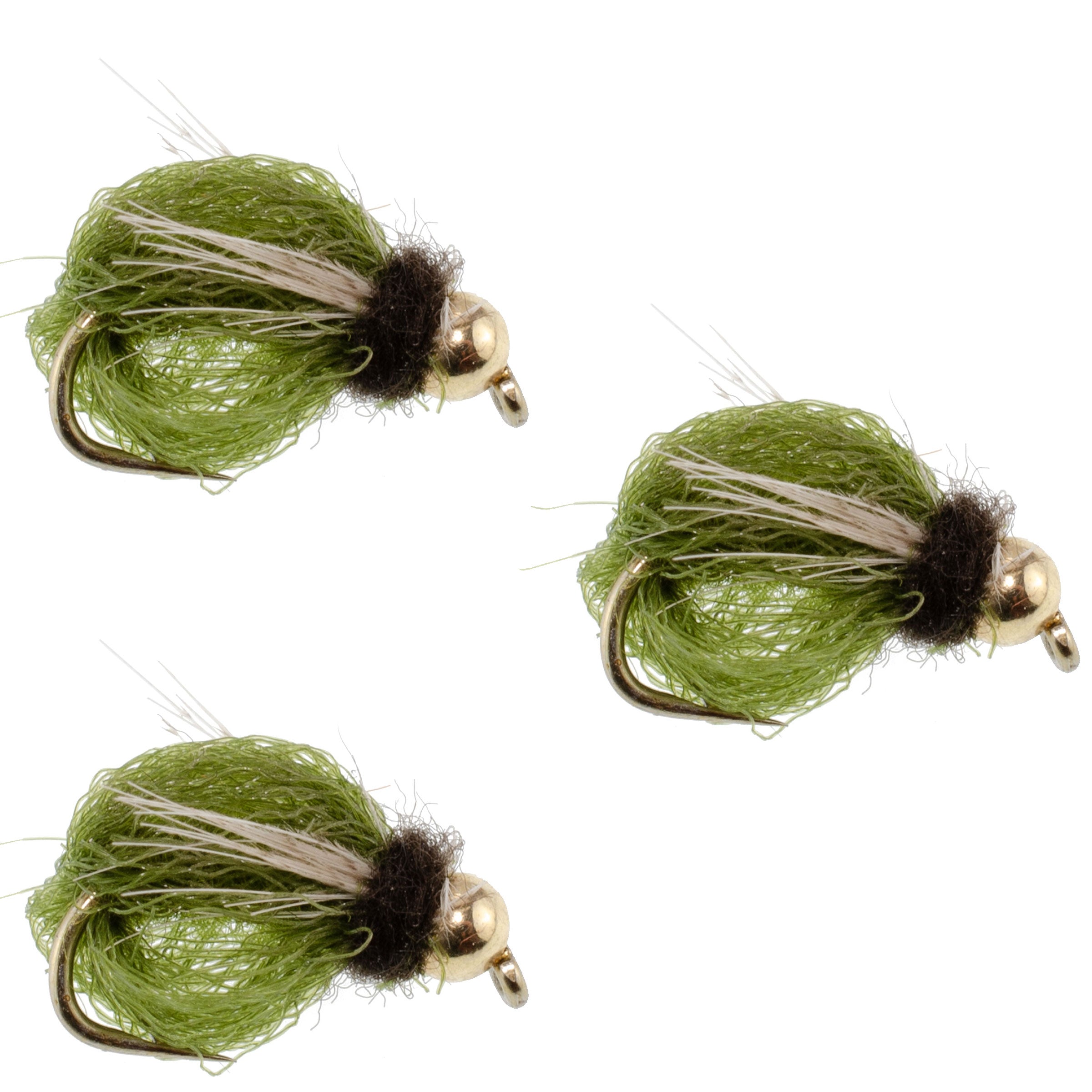 3 Pack Bead Head LaFontaine Olive Deep Sparkle Caddis Pupa - Hook Size 18