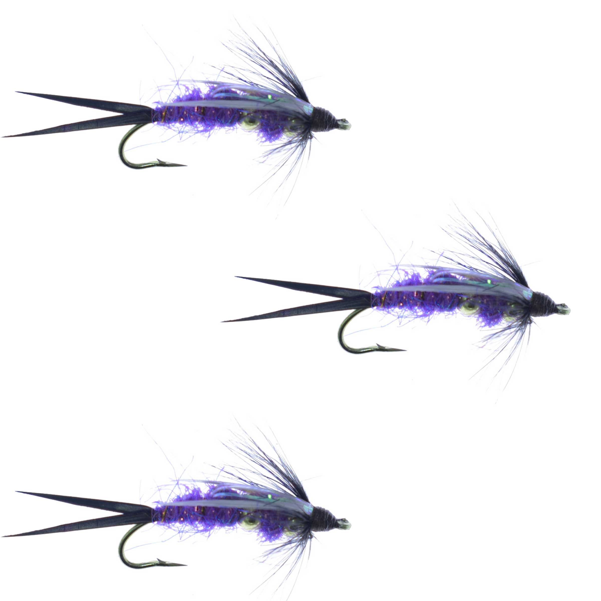 3 Pack Double Bead Purple Psycho Prince Nymph Fly - Size 10