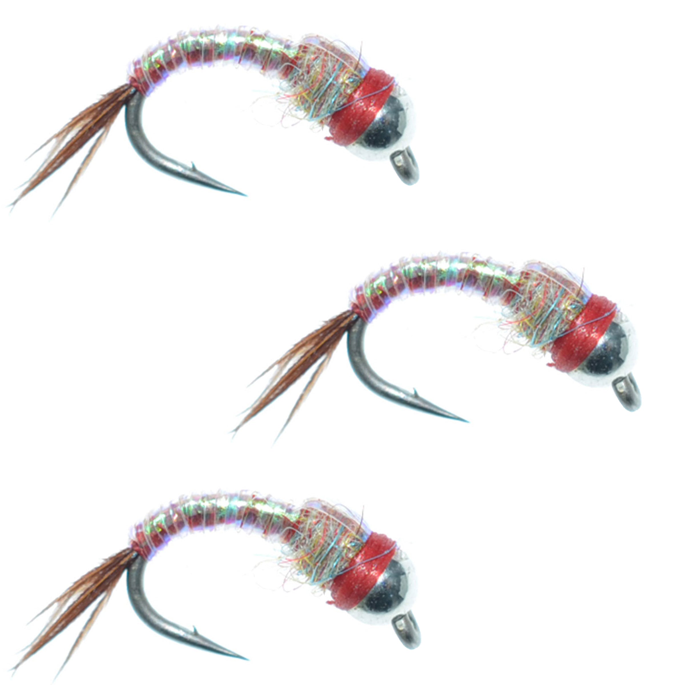 3 Pack Bead Head Rainbow Warrior Nymph Fly Fishing Flies Hook Size 14