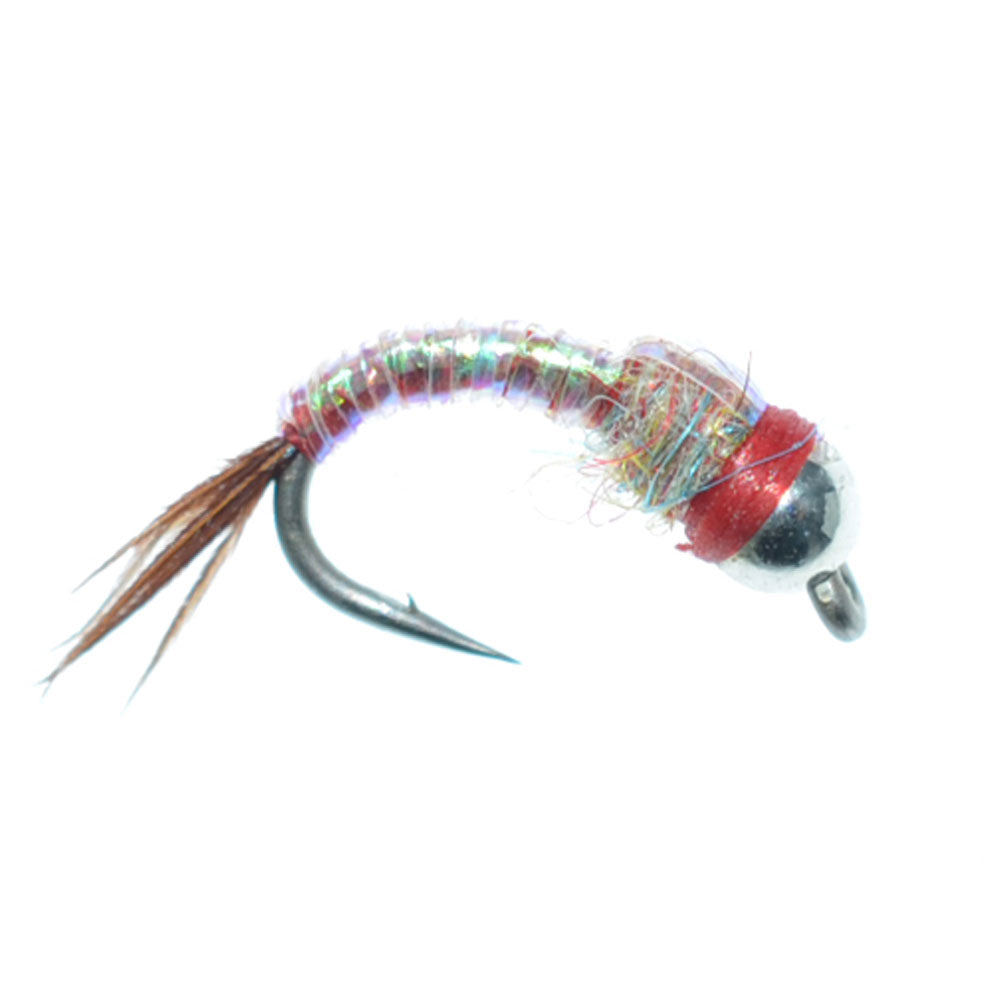 Bead Head Rainbow Warrior Nymph Moscas de pesca con mosca, una docena de anzuelos, tamaño 18