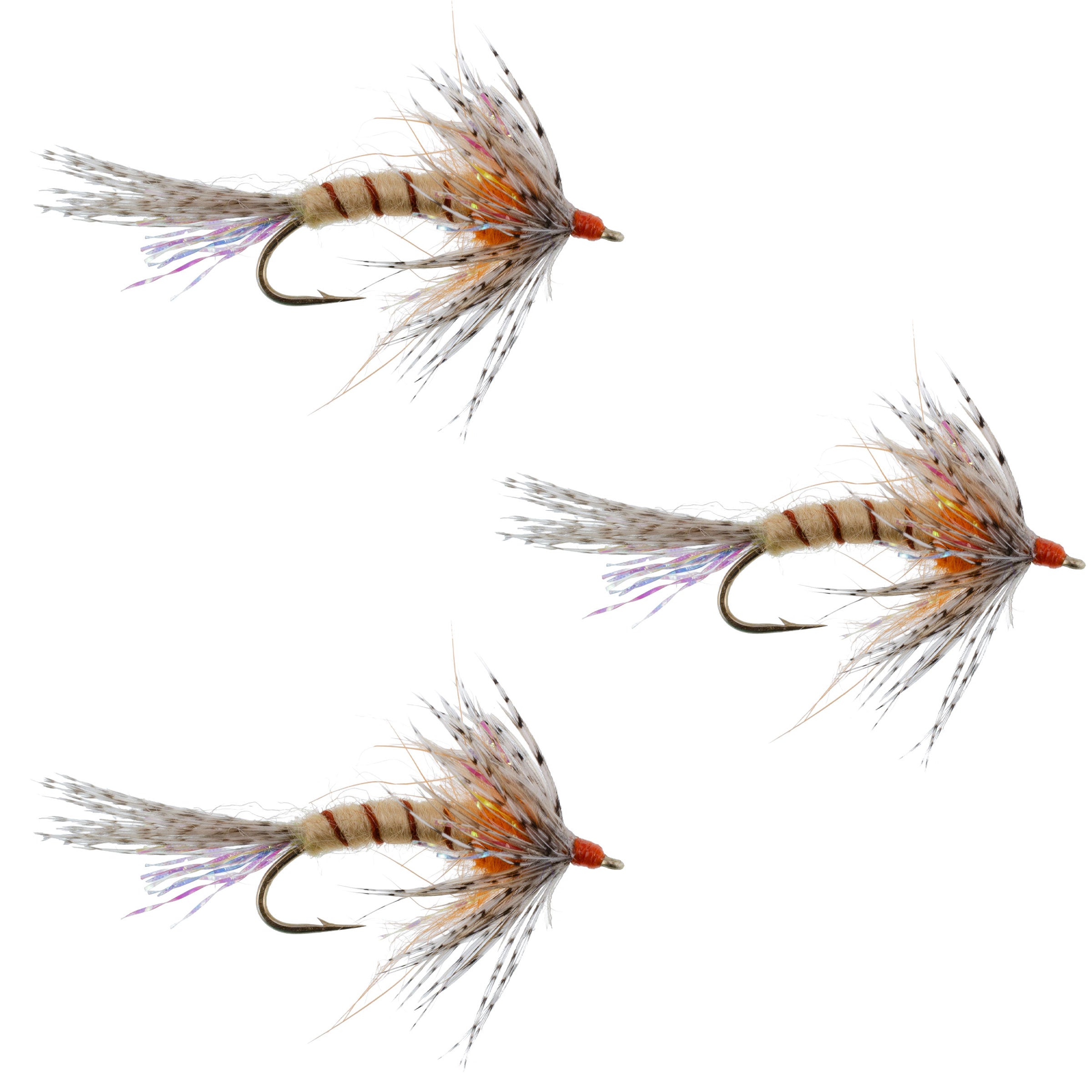 3 Pack Orange Shakey Bealy Fall Soft Hackle Wet Fly - Hook Size 10