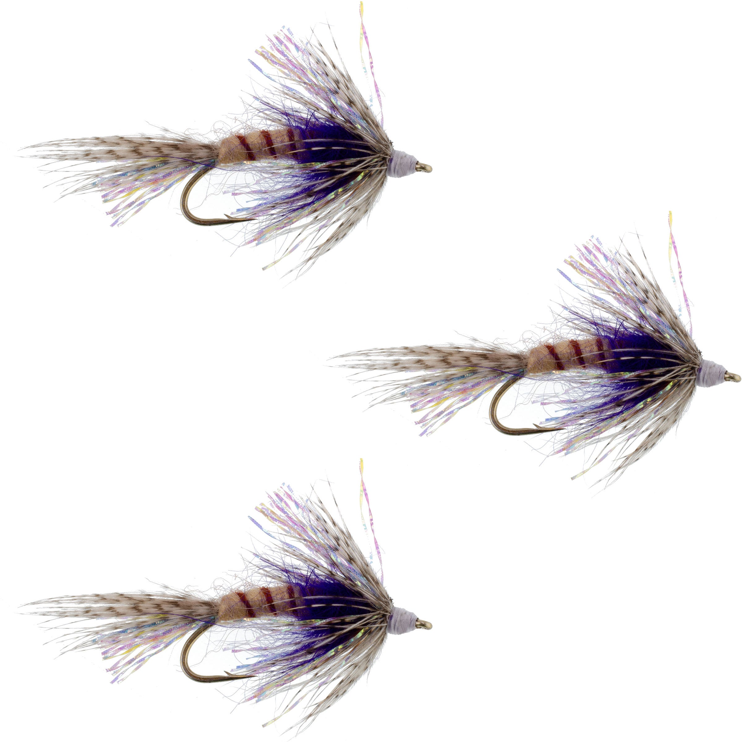3 Pack Purple Shakey Bealy Fall Soft Hackle Wet Fly - Hook Size 10