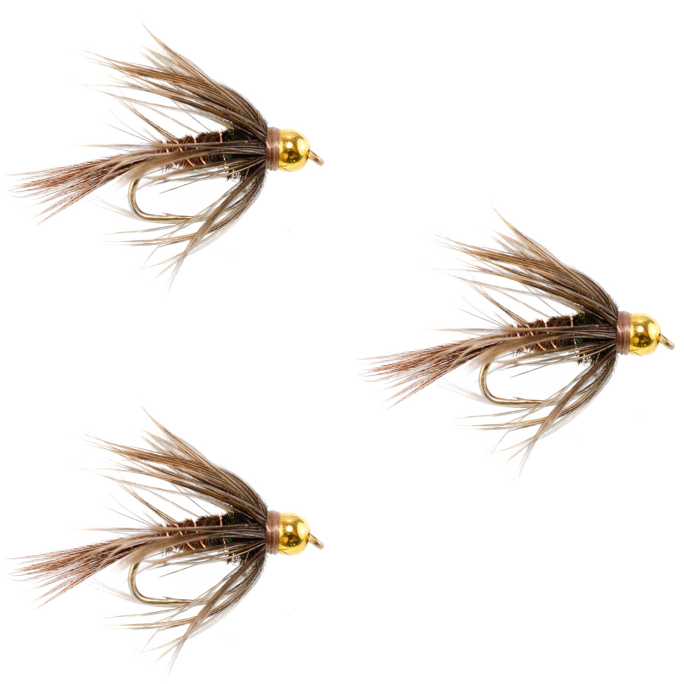 3 Pack Soft Hackle Bead Head Pheasant Tail Nymph Fly - Size 10