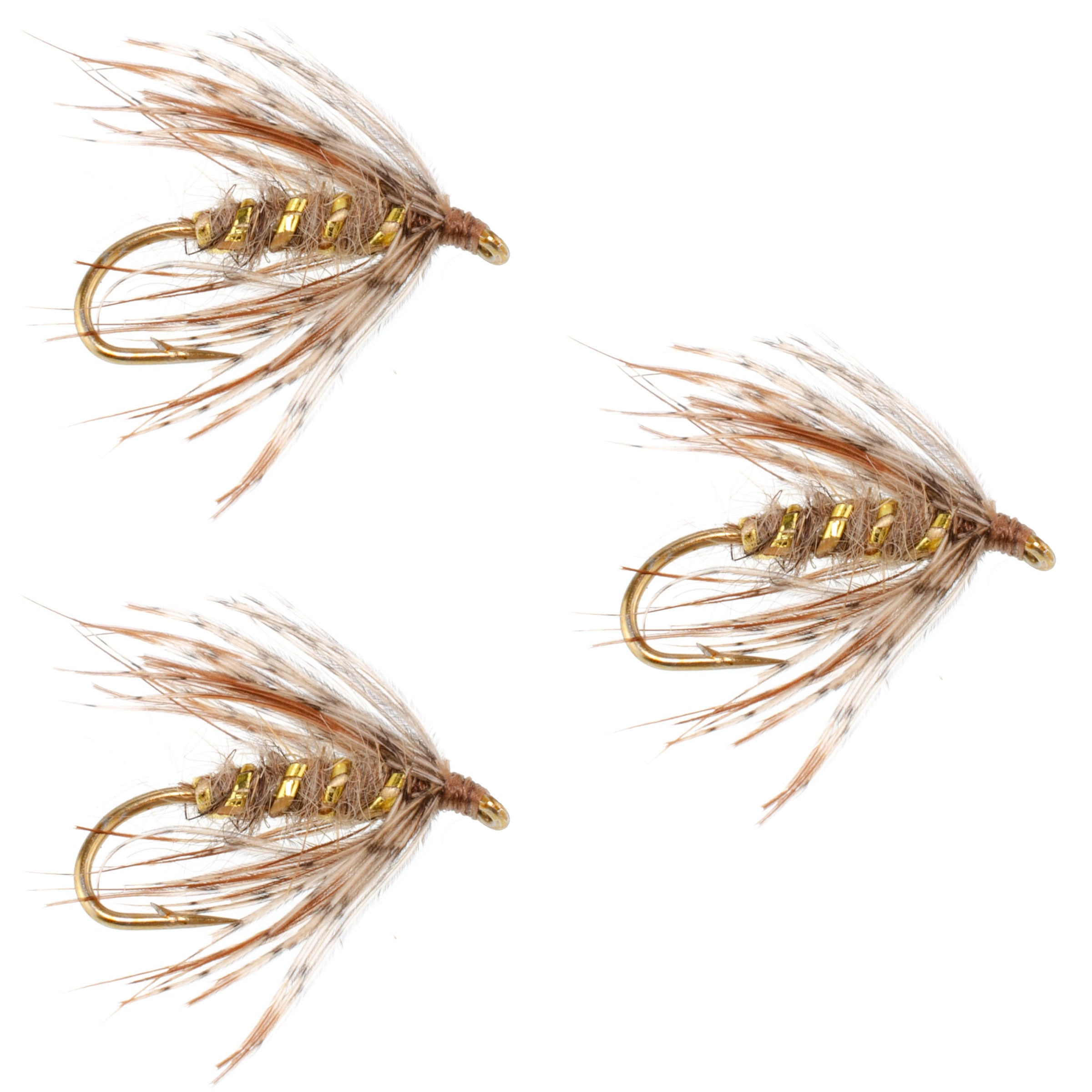3 Pack Soft Hackle March Brown Partridge Fly Fishing Wet Flies - Hook Size 12