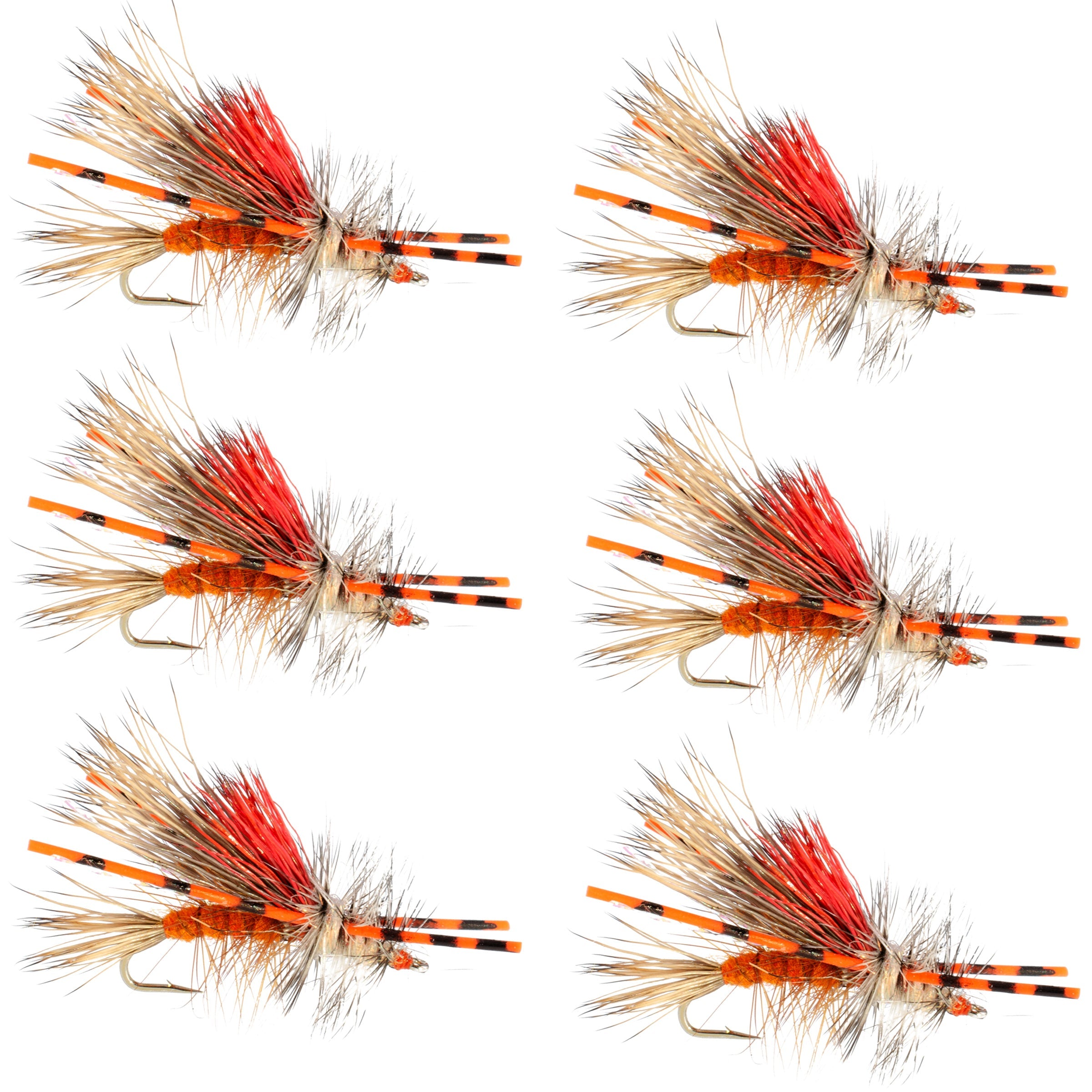 Kaufmann's Orange Crystal Stimulator Rubber Legs Dry Fly - 6 Flies Hook Size 8