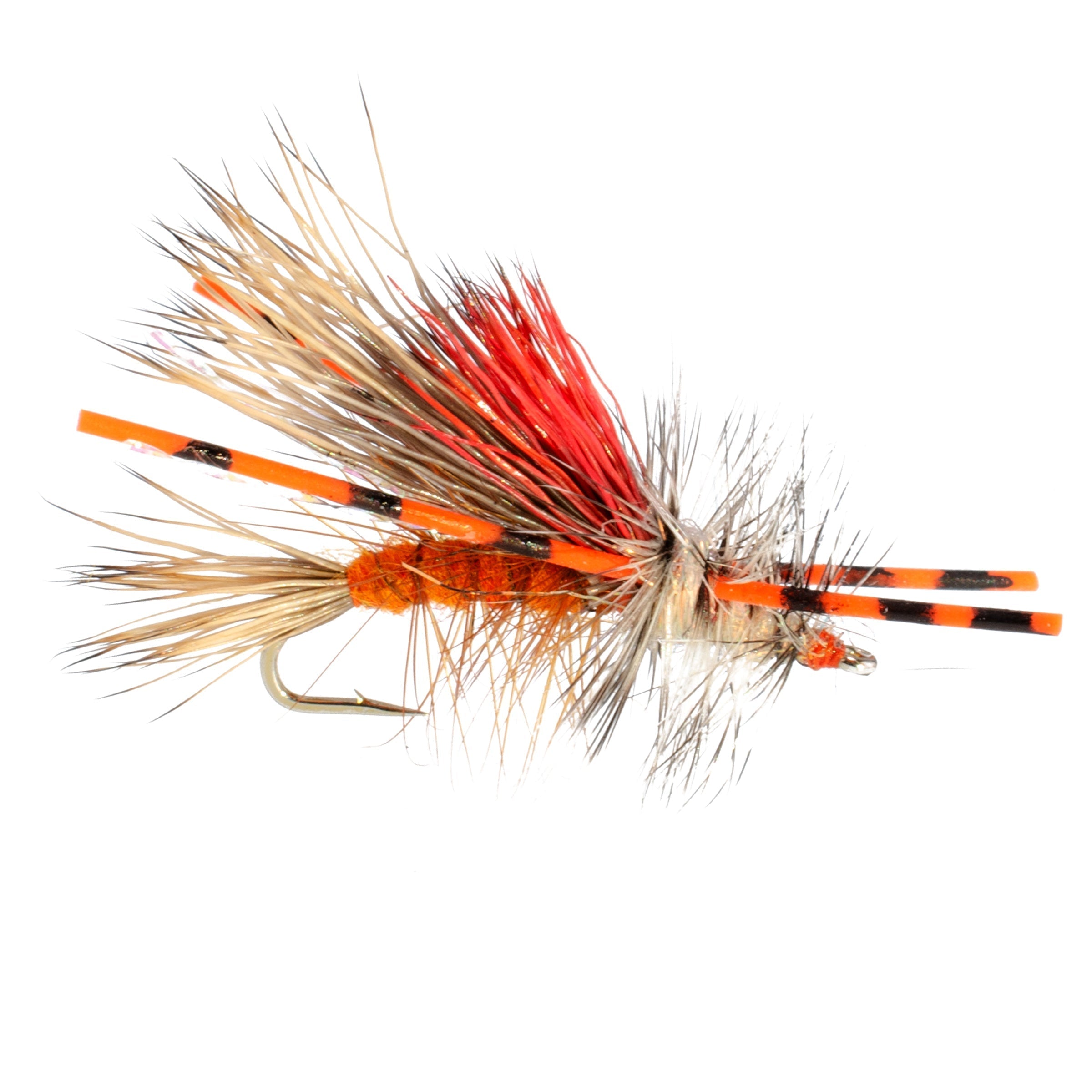 Kaufmann's Orange Crystal Stimulator Rubber Legs Dry Fly - 6 Flies Hook Size 14