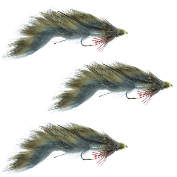 3 Pack Cone Head Zuddler Trout and Bass Streamer Fly - Natural - Size