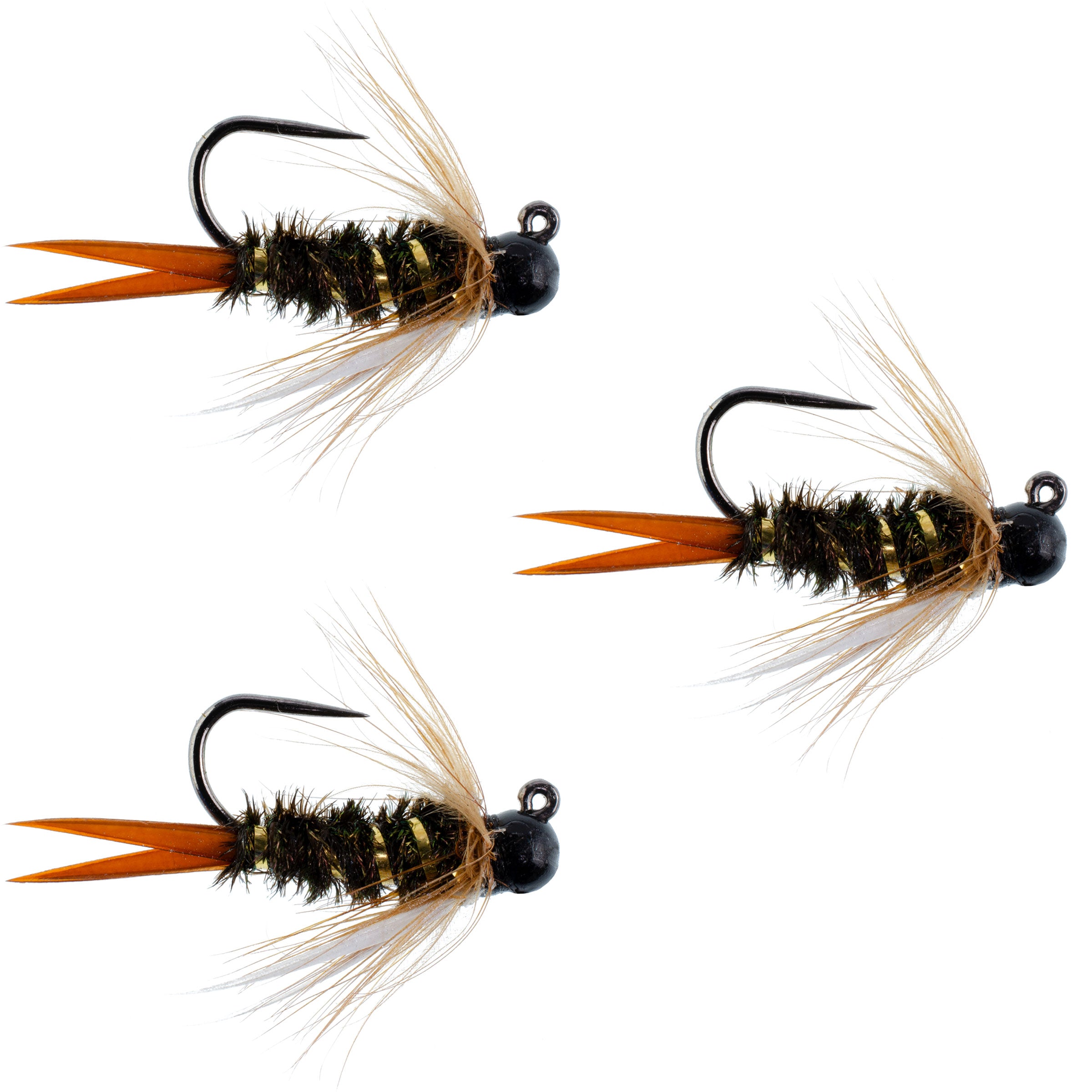 3 Pack Black Tungsten Bead Prince Jig Tactical Czech Nymph Euro Nymphing Fly - Hook Size 16