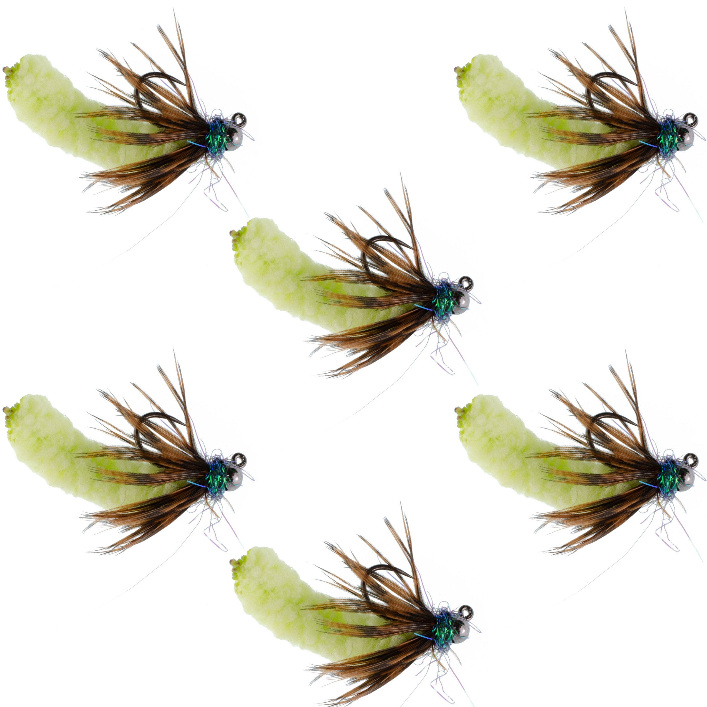 Mosca táctica con cuentas de tungsteno Chartreuse Mop Fly, mosca checa Euro Nymph sin púas, 6 moscas, tamaño 14