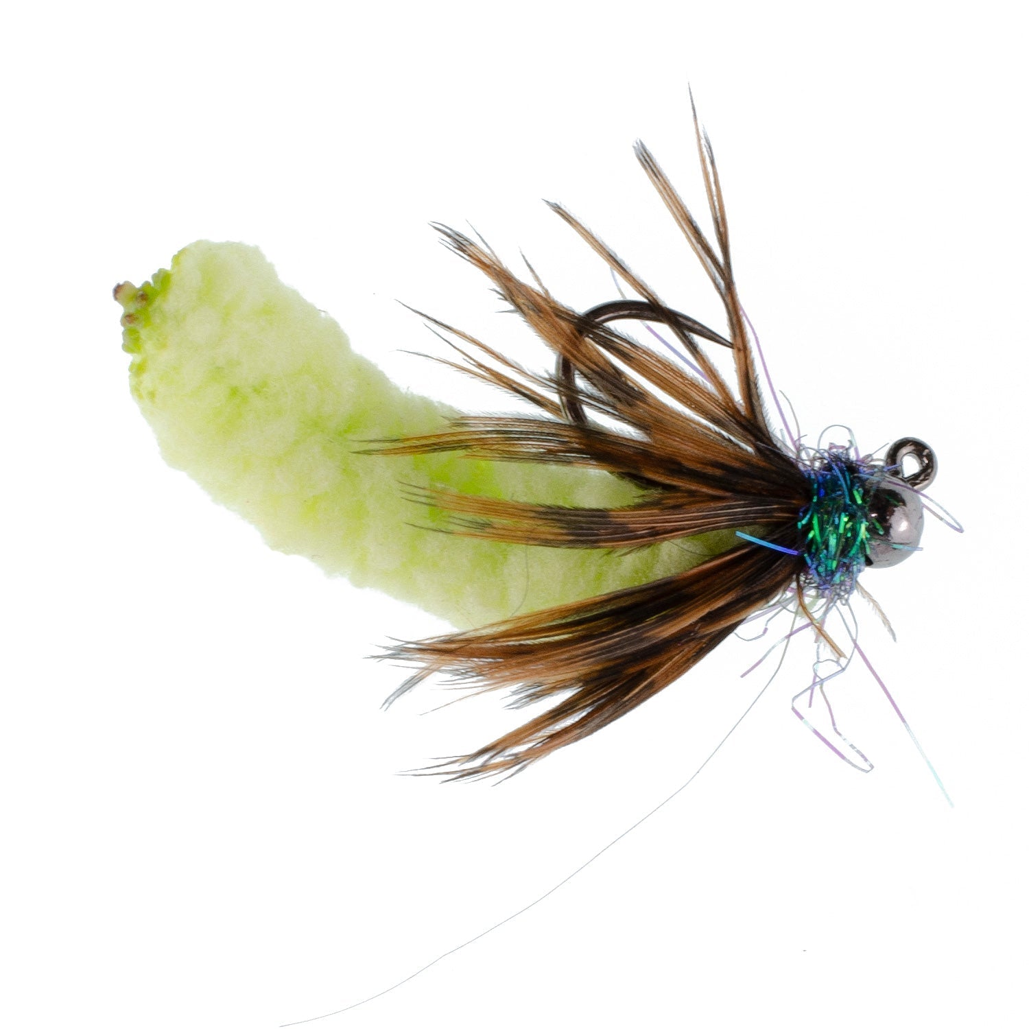 3 Pack Tungsten Bead Chartreuse Mop Fly Tactical Jig Czech Euro Nymph Barbless Fly - Size 14