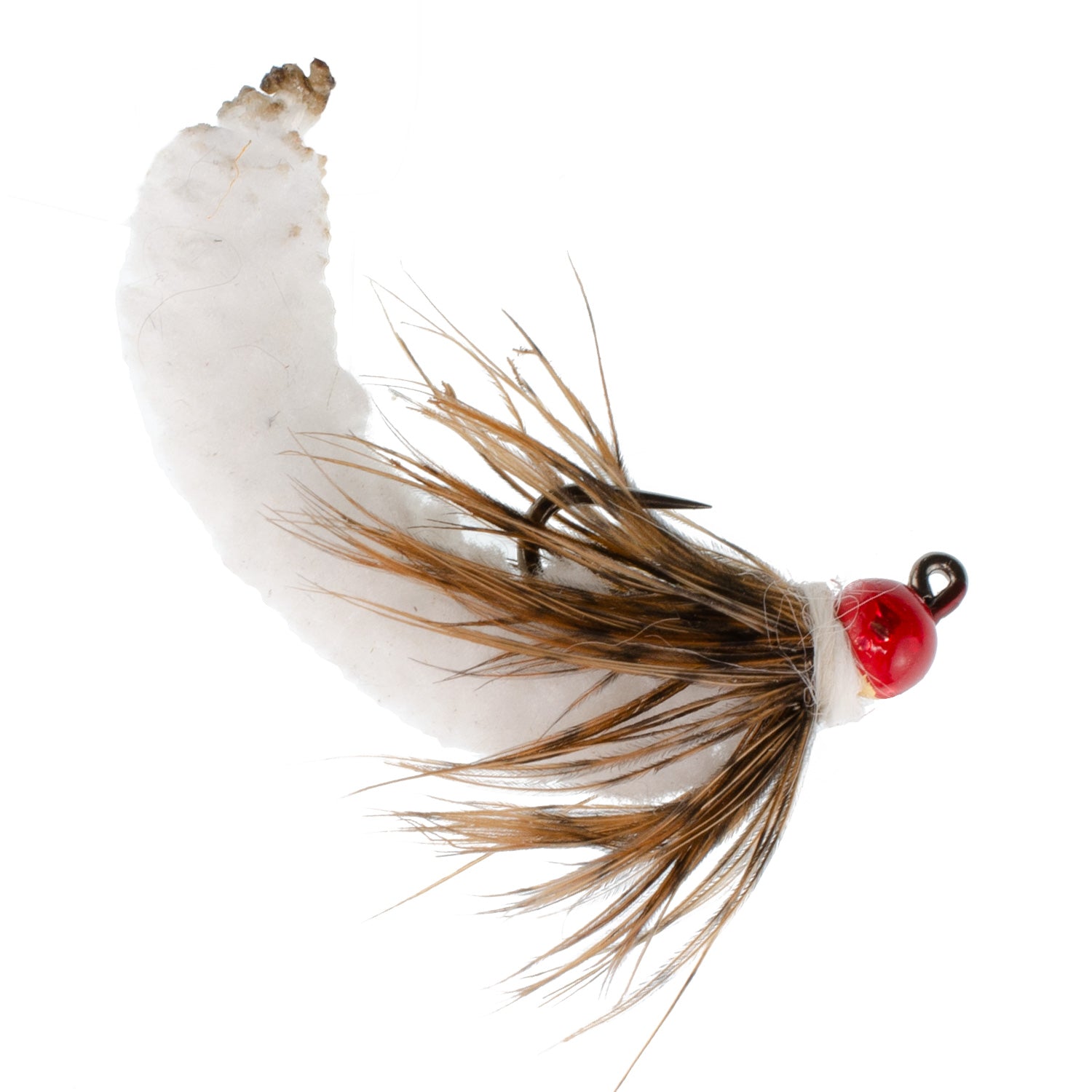 3 Pack Tungsten Bead White Mop Fly Tactical Jig Czech Euro Nymph Barbless Fly - 3 Flies Size 14
