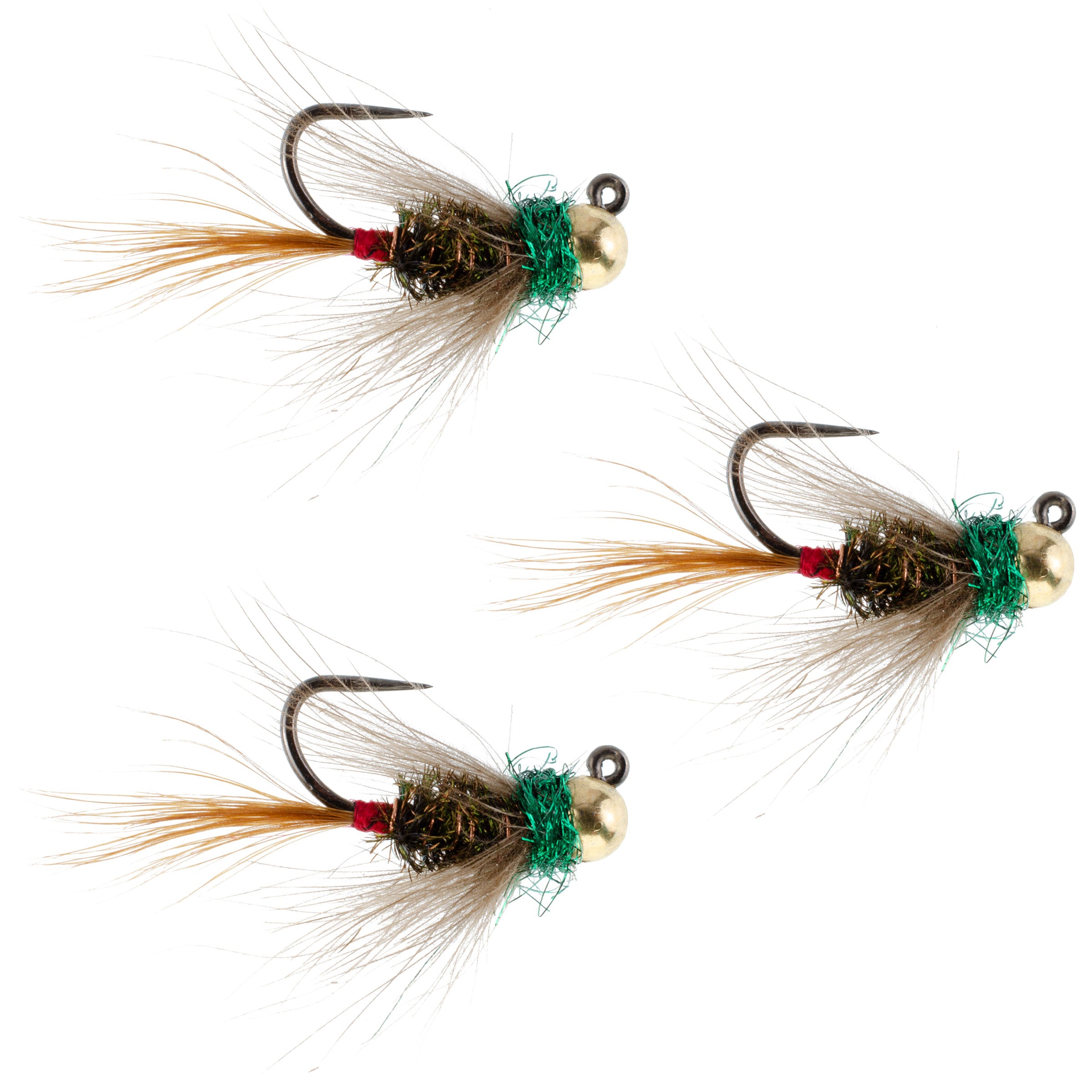 3 Pack Tungsten Bead Tactical CDC Frenchie Czech Nymph Euro Nymphing Fly - Hook Size 16