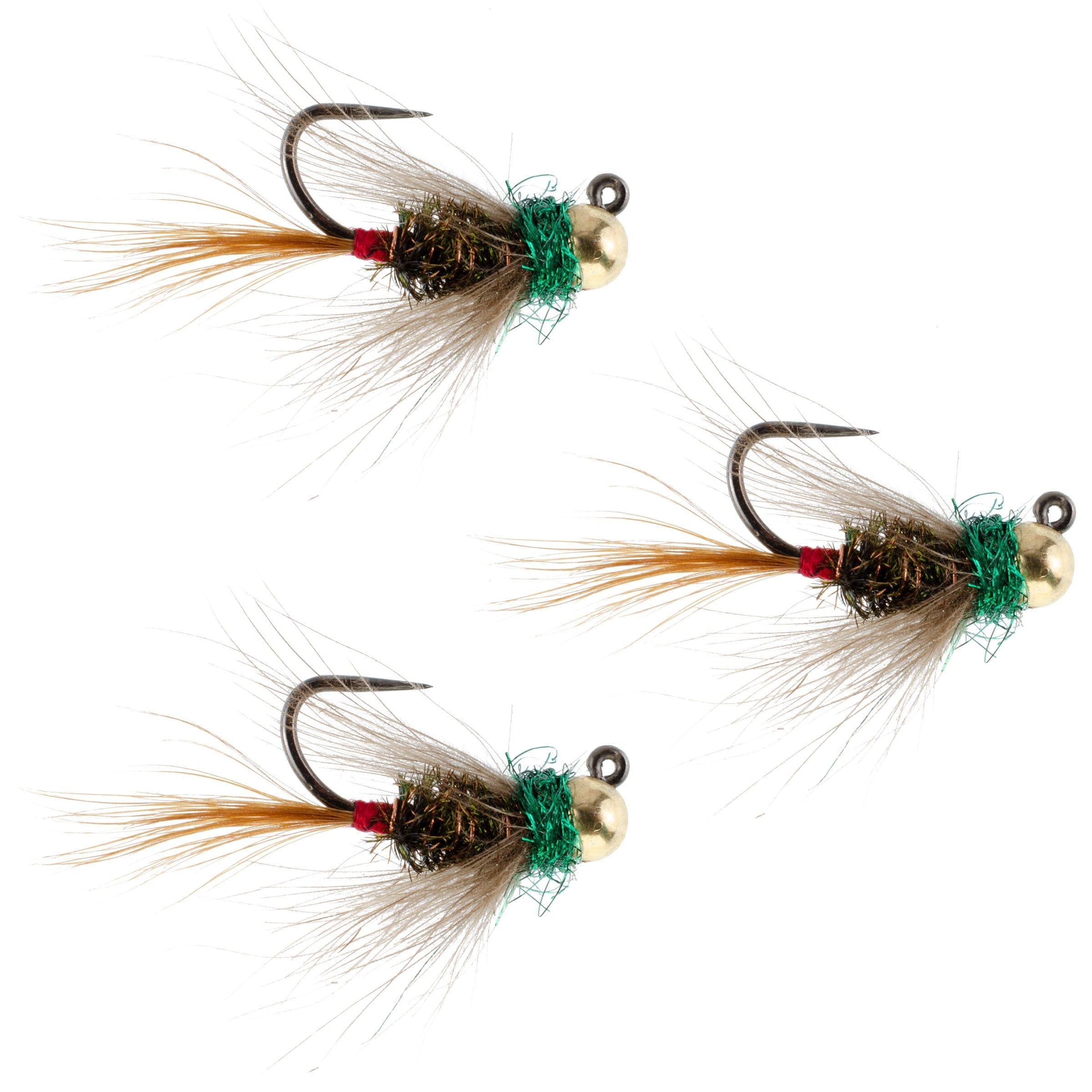 3 Pack Tungsten Bead Tactical CDC Frenchie Czech Nymph Euro Nymphing Fly - Hook Size 12