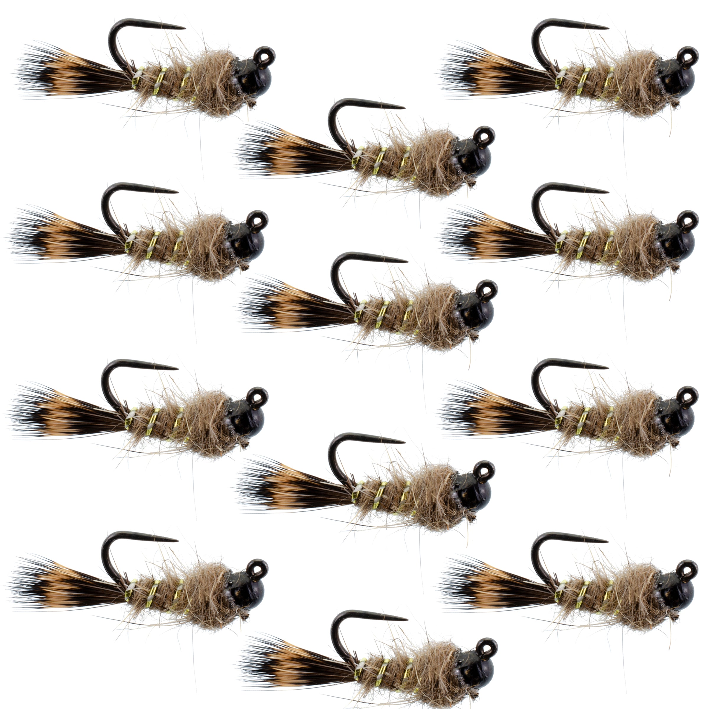 Cuentas de tungsteno negras, orejas de liebre tácticas, ninfa checa, mosca Euro Nymphing, 1 docena de moscas, tamaño 14 