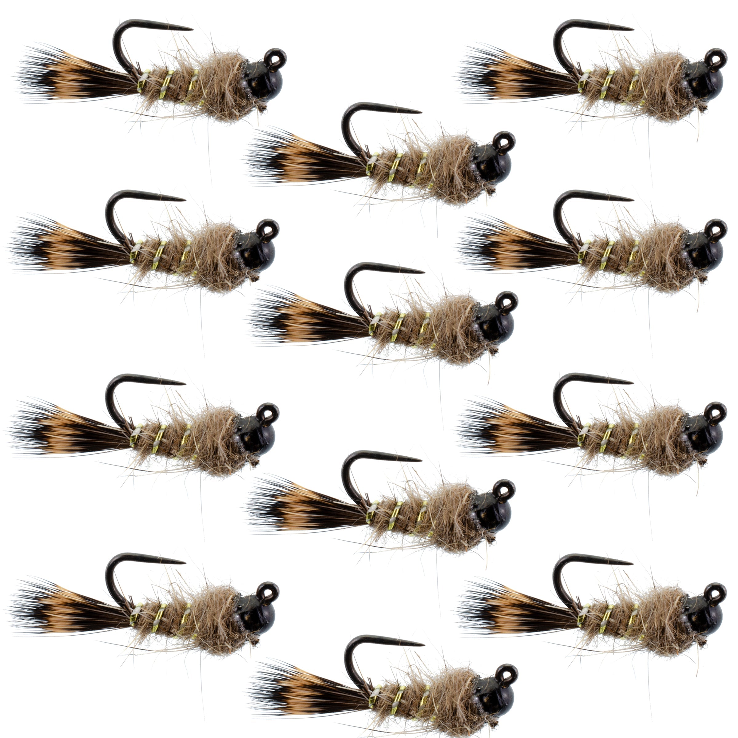 Cuentas de tungsteno negras, orejas de liebre tácticas, ninfa checa, mosca Euro Nymphing, 1 docena de moscas, tamaño 12 