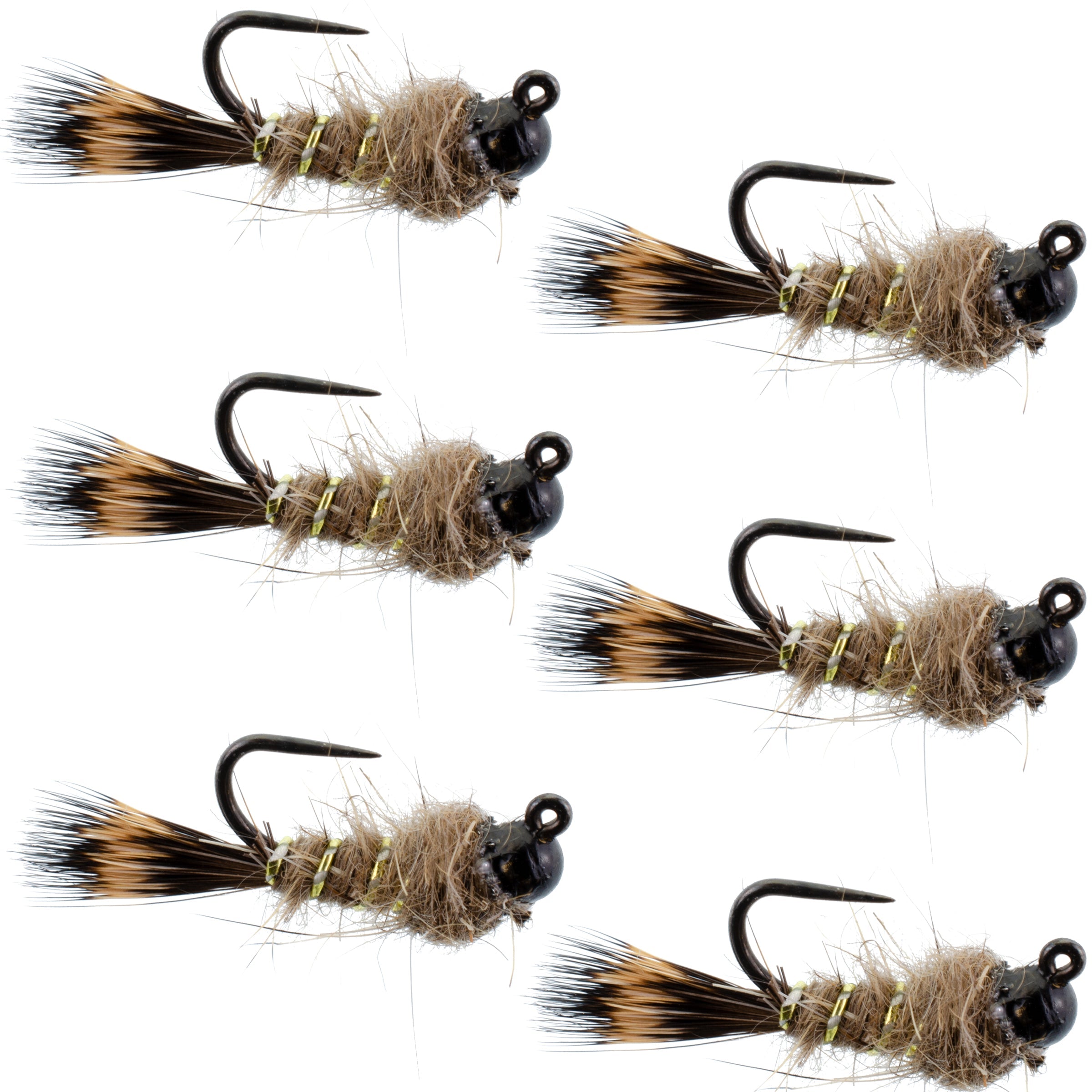 Black Tungsten Bead Tactical Hares Ear Czech Nymph Euro Nymphing Fly - 6 Flies Size 12