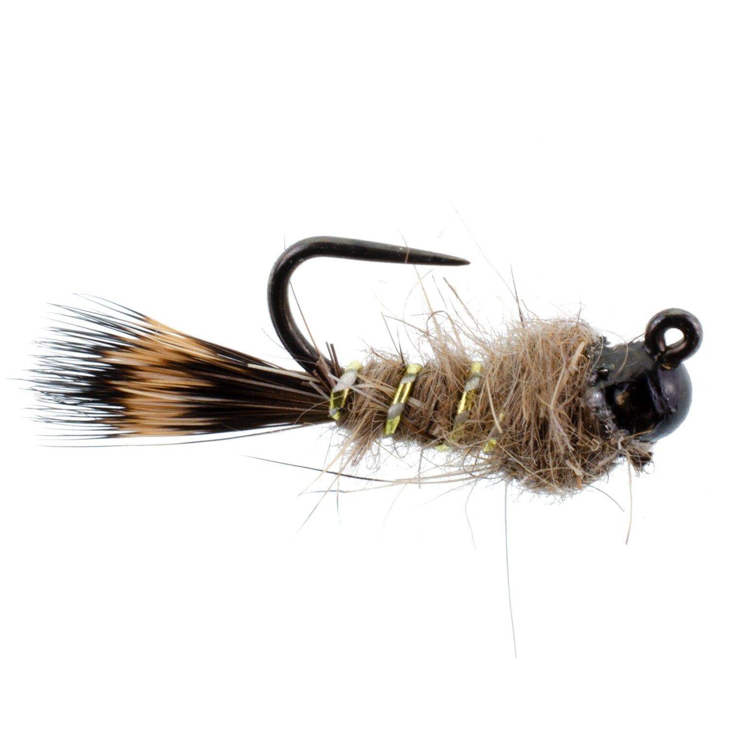 Black Tungsten Bead Tactical Hares Ear Czech Nymph Euro Nymphing Fly - 6 Flies Size 12