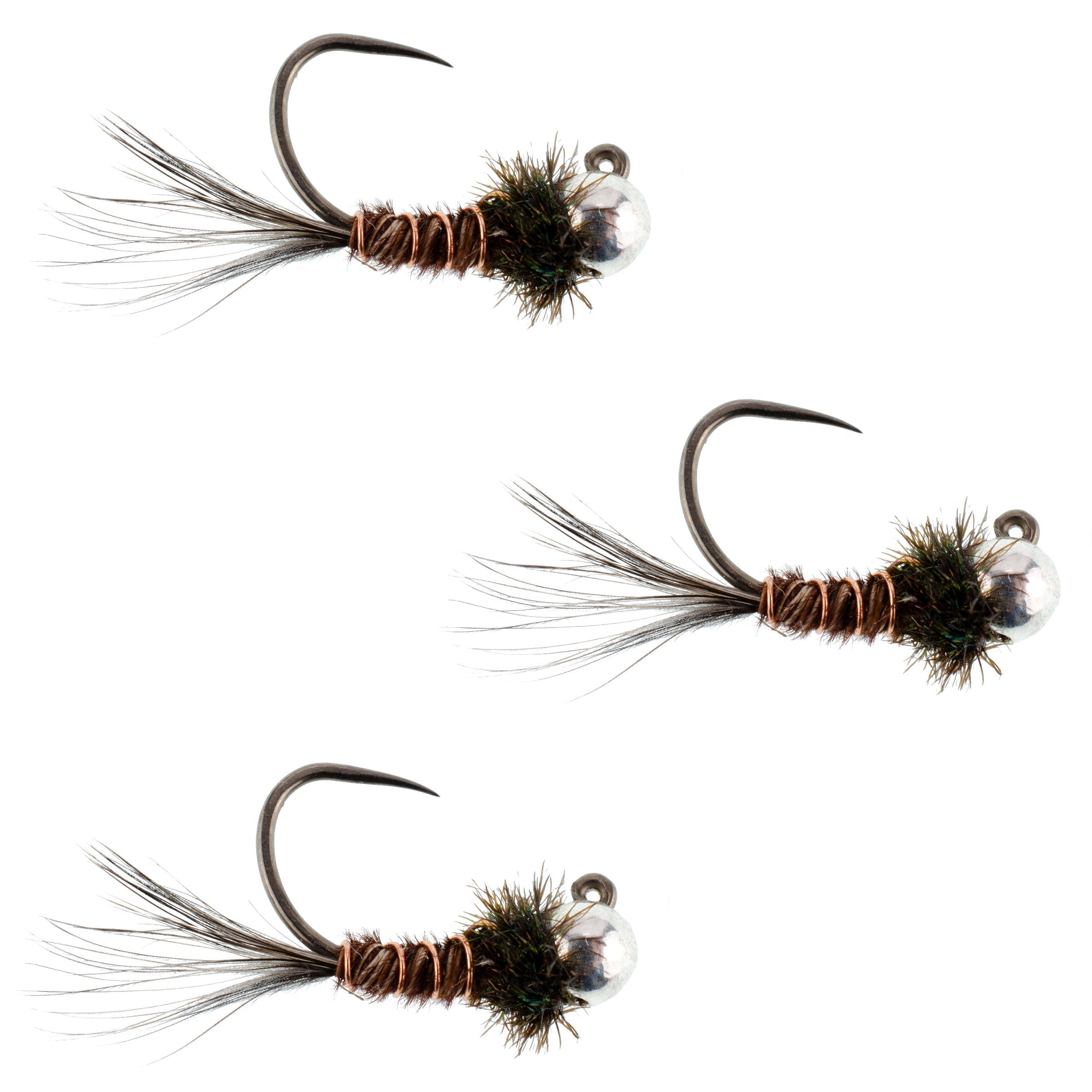 3 Pack Tungsten Bead Pheasant Tail Tactical Jig Czech Nymph Euro Nymphing Fly - Hook Size 12