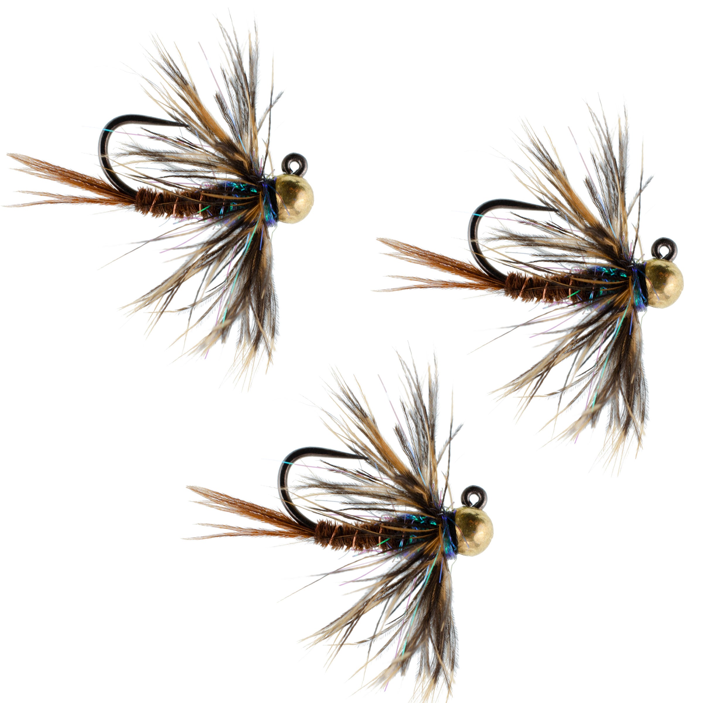 3 Pack Tungsten Bead Soft Hackle Pheasant Tail Tactical Jig Czech Nymph Euro Nymphing Fly - Hook Size 12