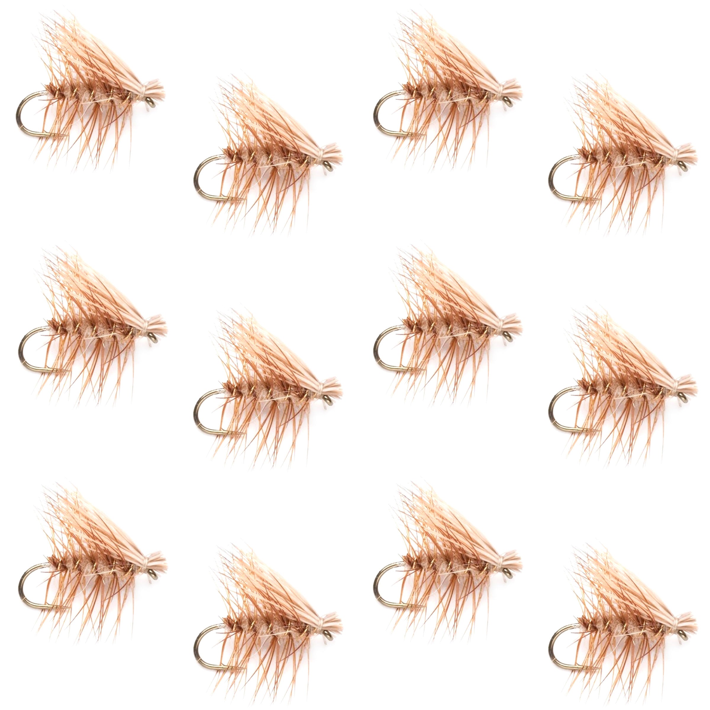 Tan Elk Hair Caddis Classic Trout Dry Fly - 12 Flies Size 18