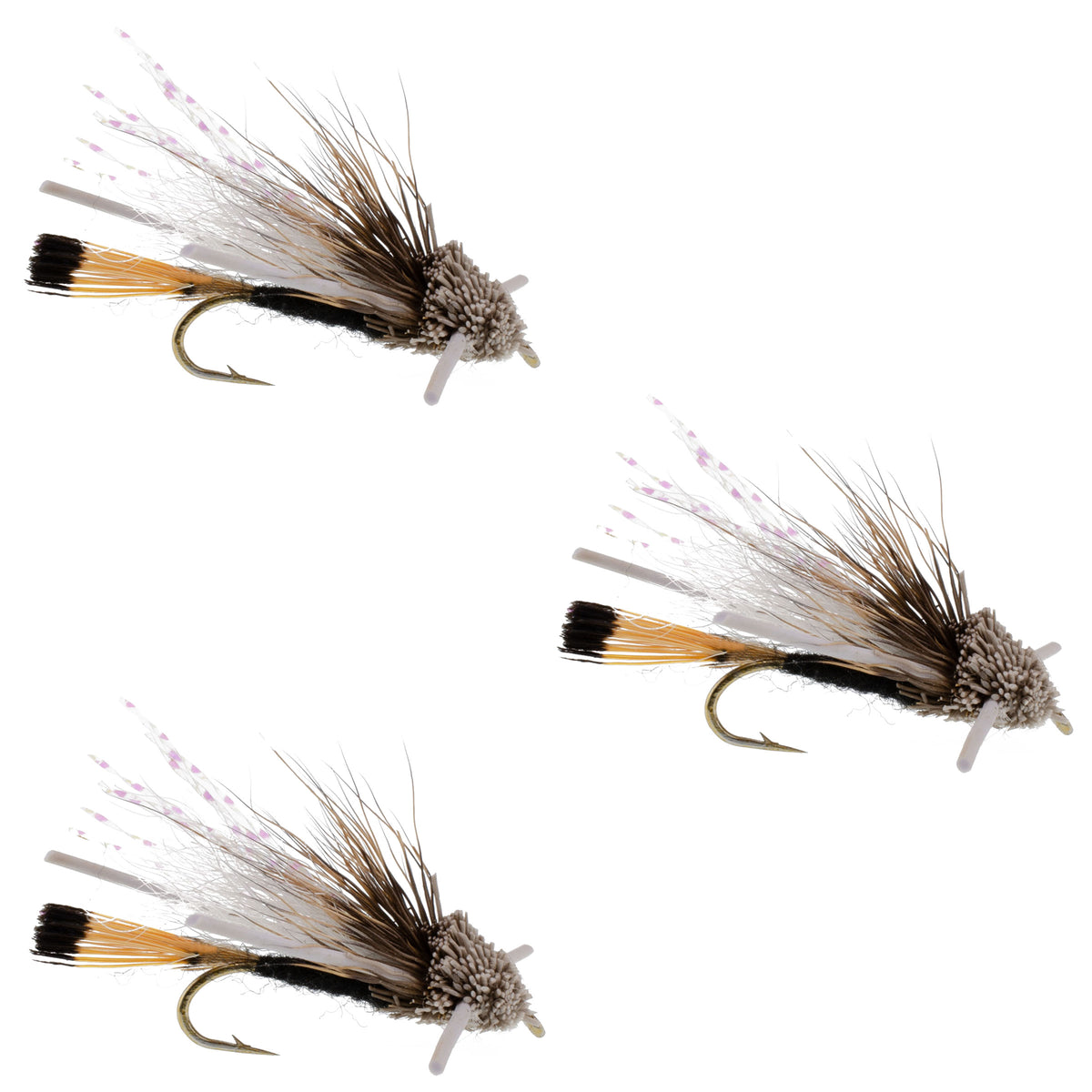 3 Pack Turcks Tarantula Black Terrestrial Dry Fly - Size 12