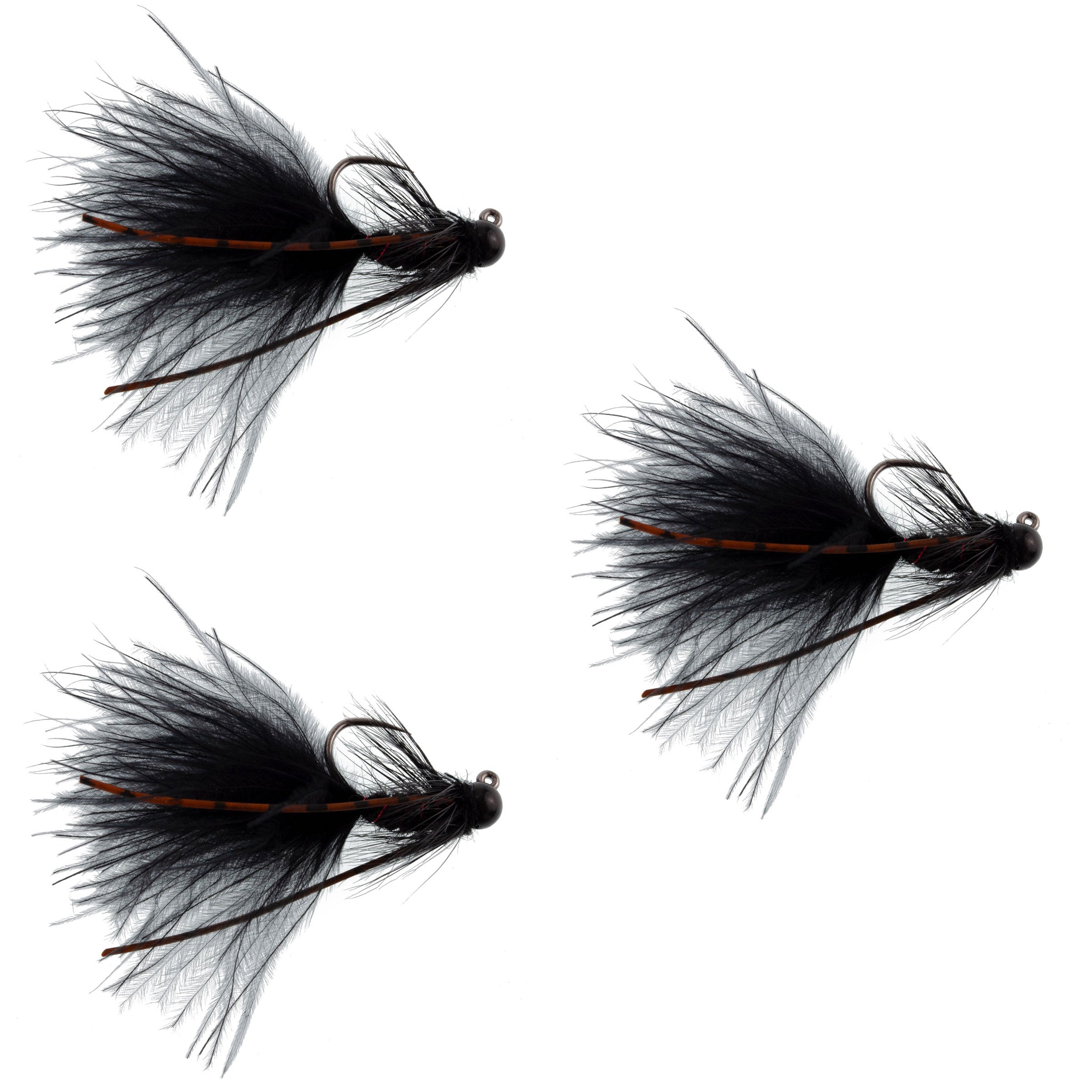 3 Pack Tungsten Bead Tactical Black Mini Bugger Czech Nymph Euro Nymphing Fly - 3 Flies Size 8