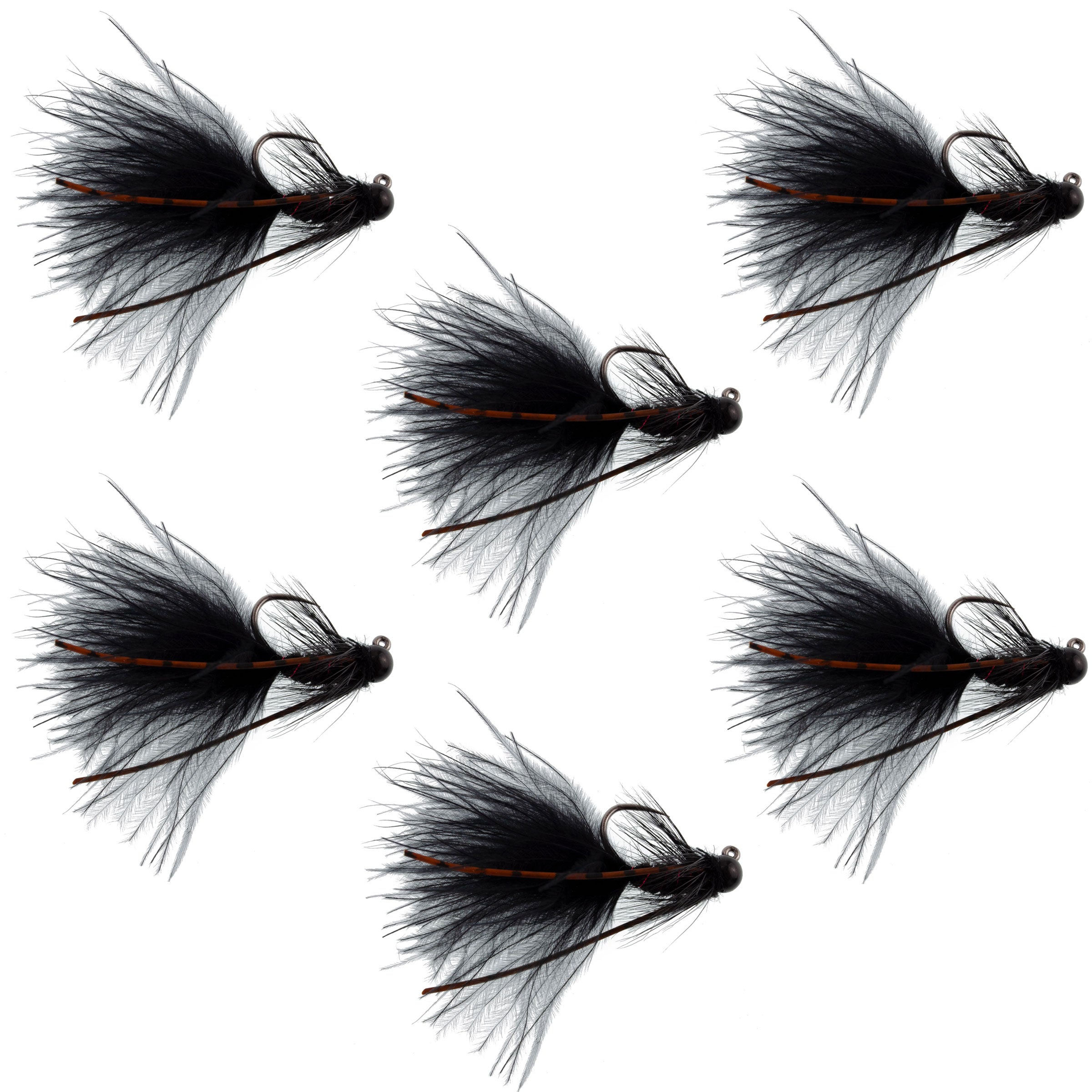 Tungsten Bead Tactical Black Mini Bugger Czech Nymph Euro Nymphing Fly - 6 Flies Size 12