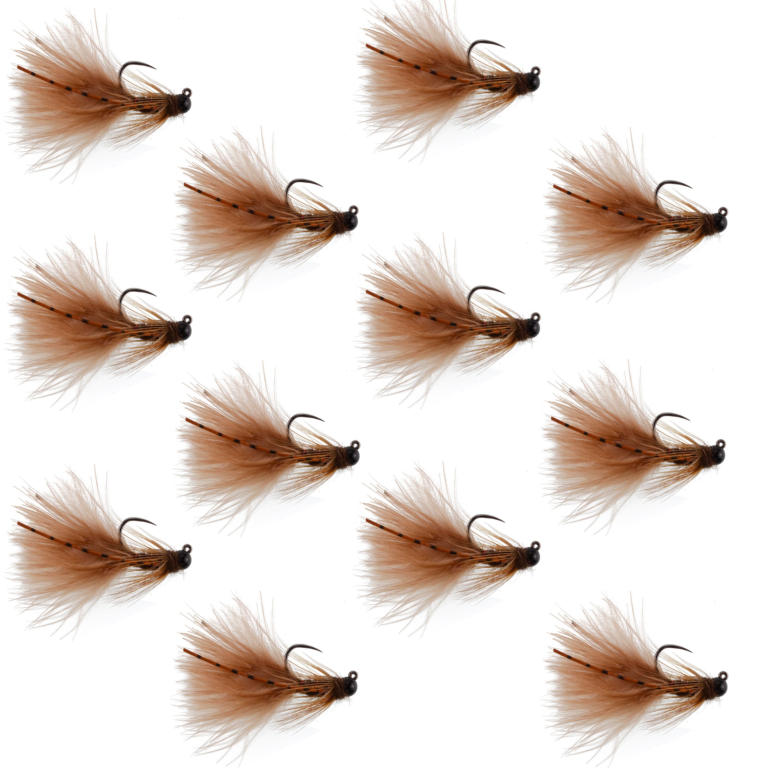 Tungsten Bead Tactical Brown Mini Bugger Czech Nymph Euro Nymphing Fly - 1 Dozen Flies Size 8